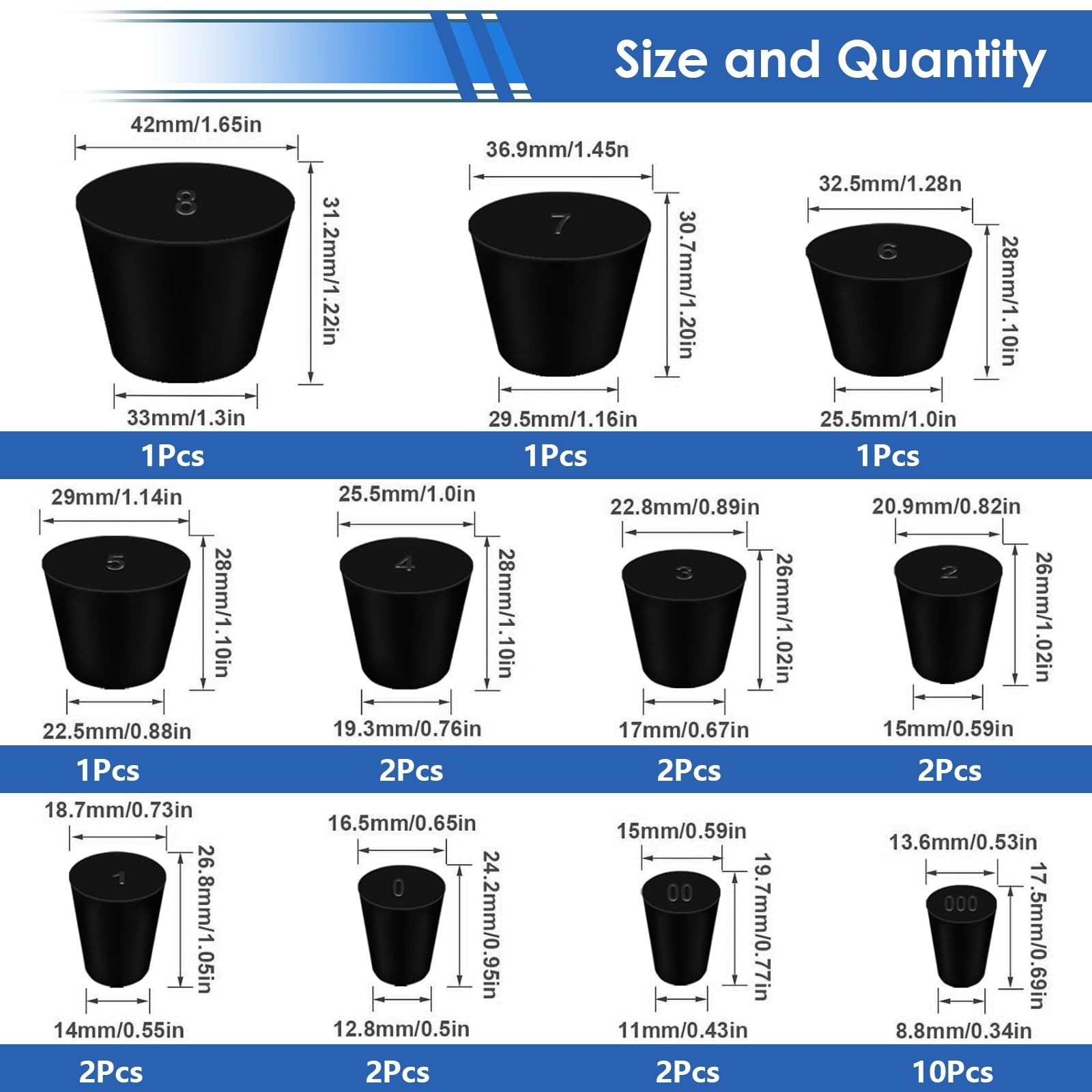 300Pcs Silicone Rubber Stoppers – 3 Types, 24 Sizes, High-Temp Resistant, Toolbo