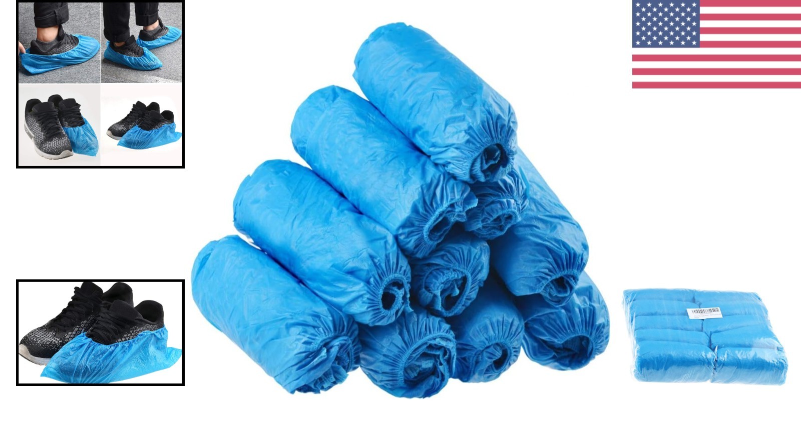 100 Pack Disposable Waterproof Shoe Covers Blue Non-Slip Durable for Indoor