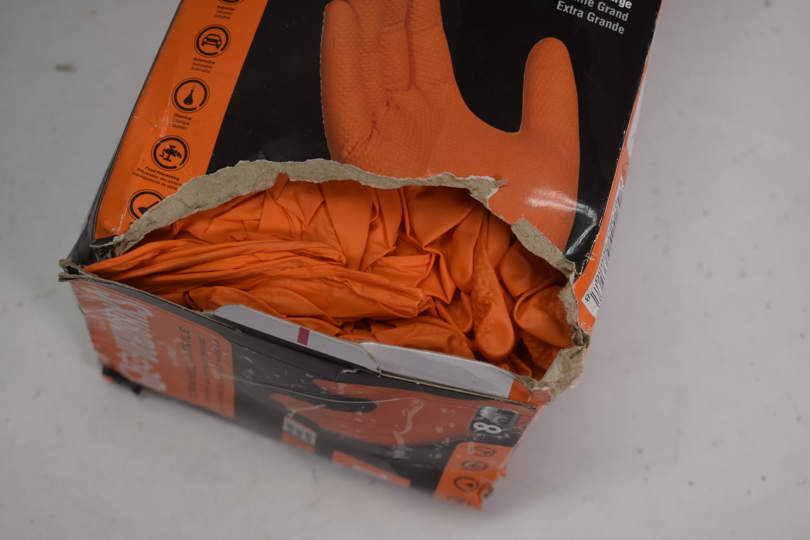 Gloveworks Thick Disposable Glove Orange Nitrile 8 Mil Diamond Texture XL 100 Pk