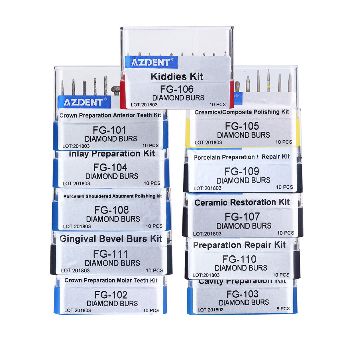 10PCS/Kit Dental Diamond Burs Kit FG101-FG117 fit Handpiece AZDENT