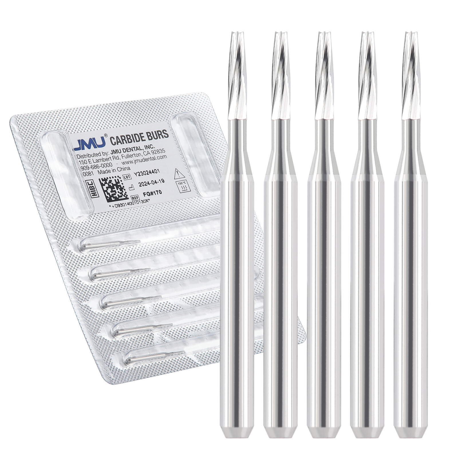 JMU Dental Carbide Burs High Speed FG Taper Fissure 5pcs/pk