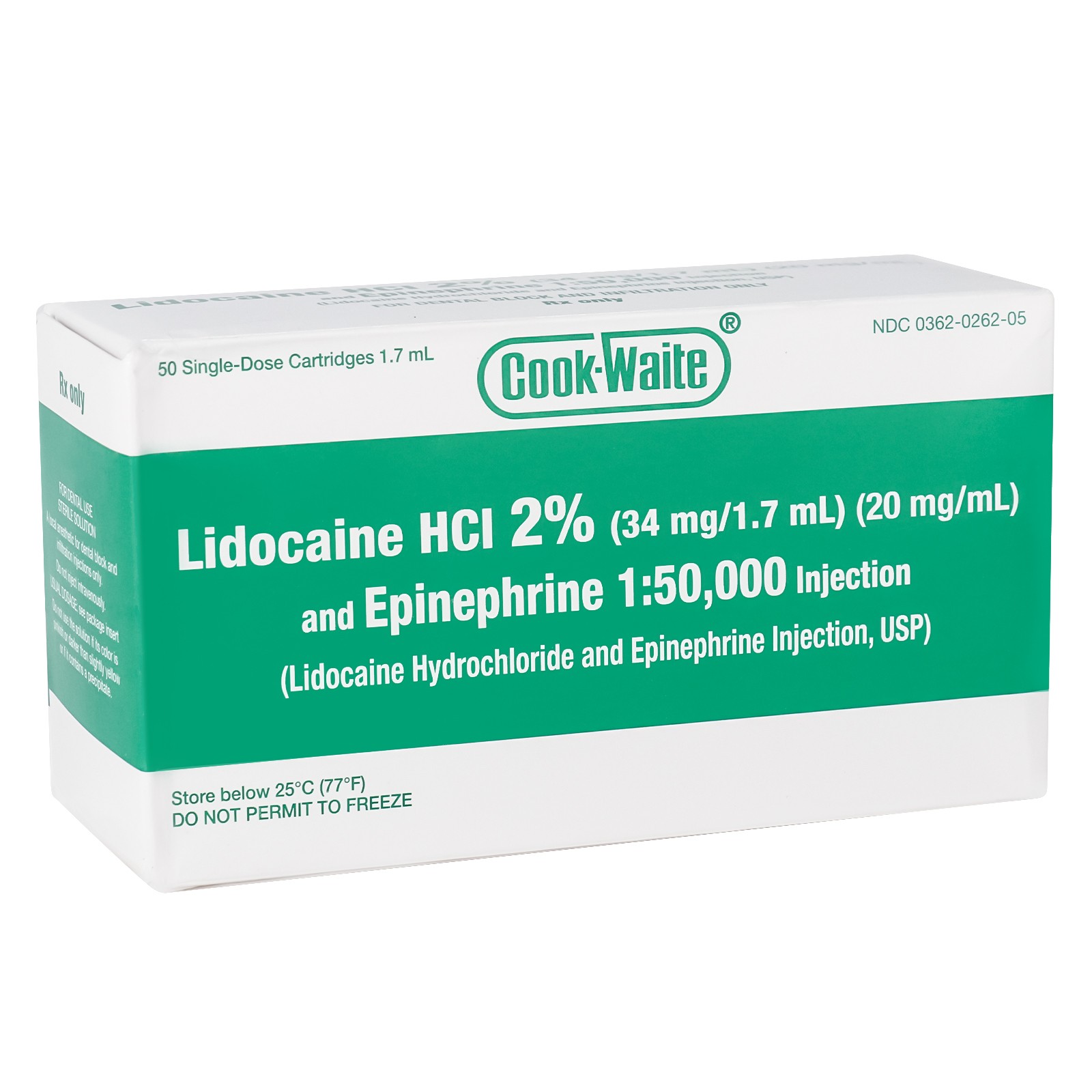 Cook-Waite Red 50 cartridges w/Epinephrine 1:100,000 HCl 2% Injectable Anest
