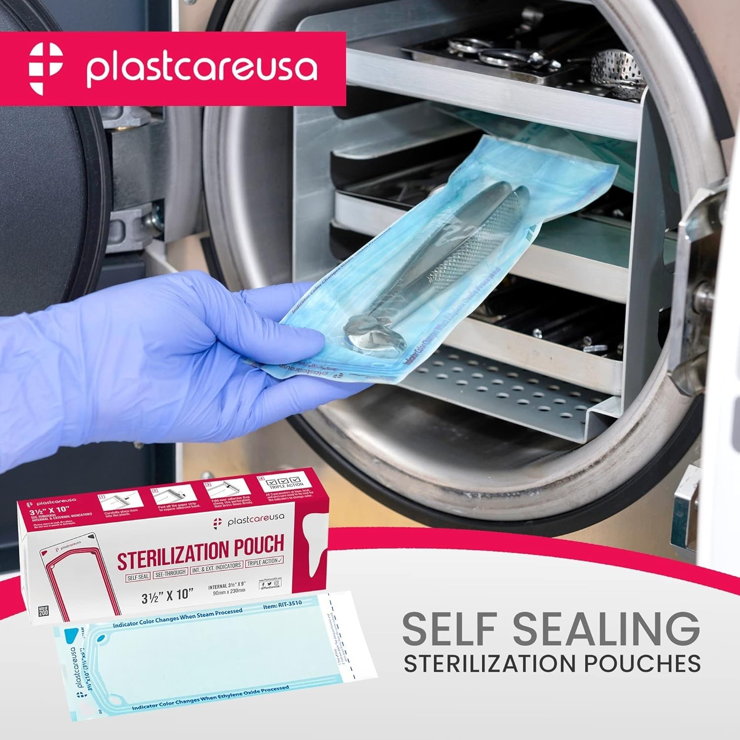 Self Sealing Sterilization Pouches 3.5″ x 10″ – Latex-Free, Color Changing In…
