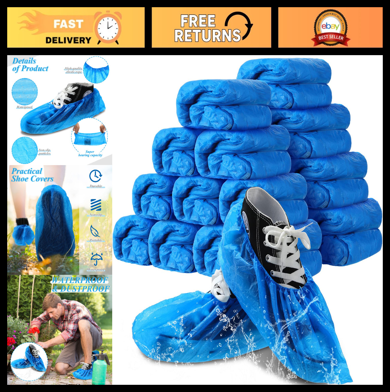 1000 Pcs Disposable Waterproof Shoe Covers, Nonslip Boot Protectors for Indoor U