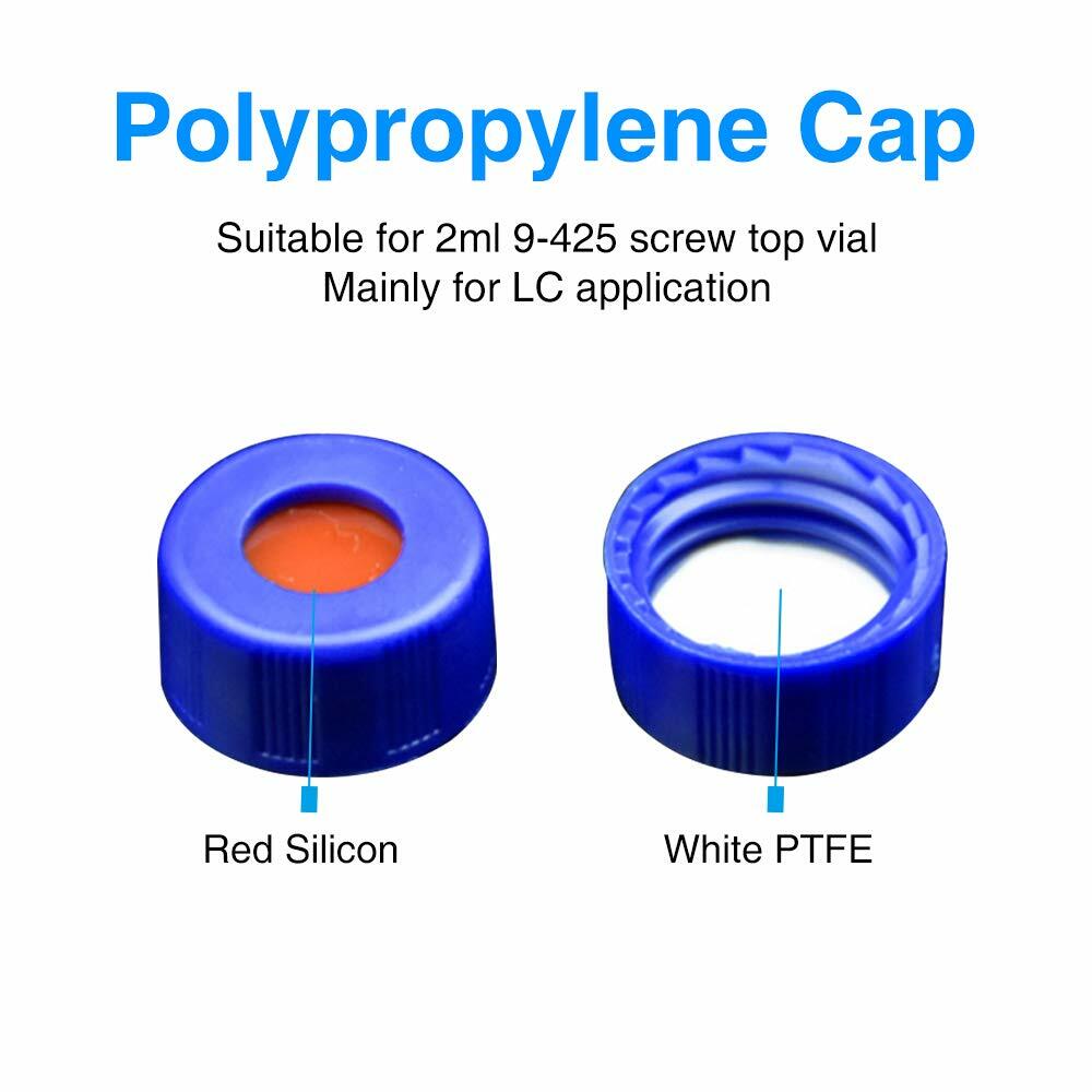 100PCS 9-425 Screw Thread Vial Caps 9mm PTFE/Silicone Septa for Autosampler HPLC
