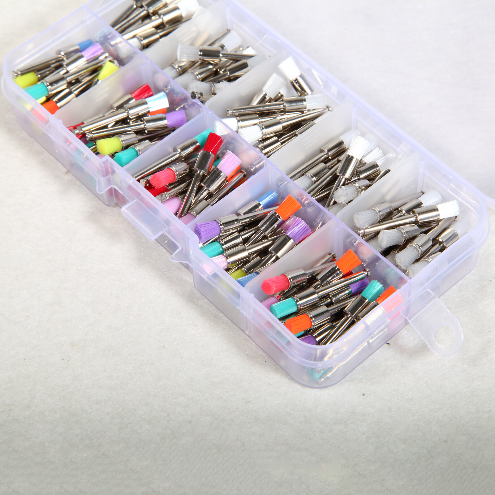 200 Pcs Dental White&Colorful Nylon Latch Flat Polishing Polisher Prophy Brushes