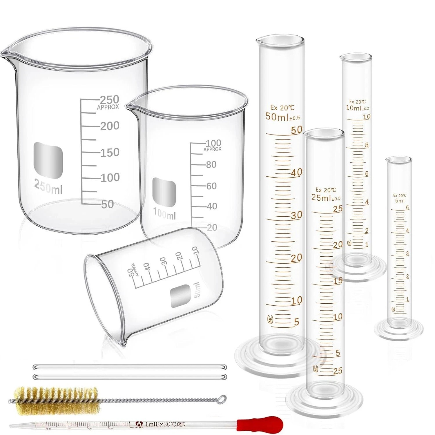 11 Pieces Lab Glassware Set Beaker Cylinder Set Includes 3 Glass Beaker…