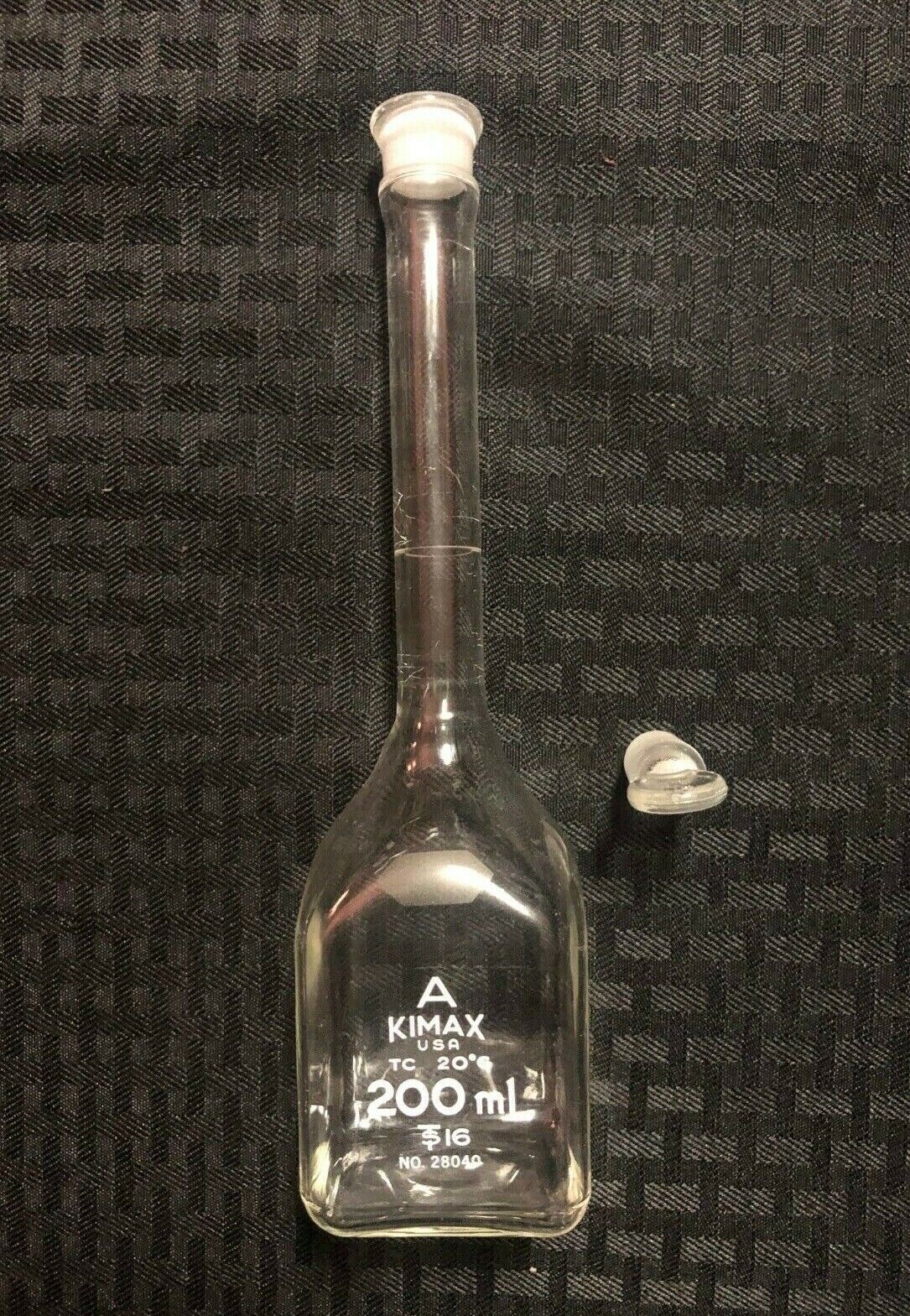 Kimble KIMAX Glass Square TD/TC 200ml Volumetric Flask #16 Stp, 28040-200