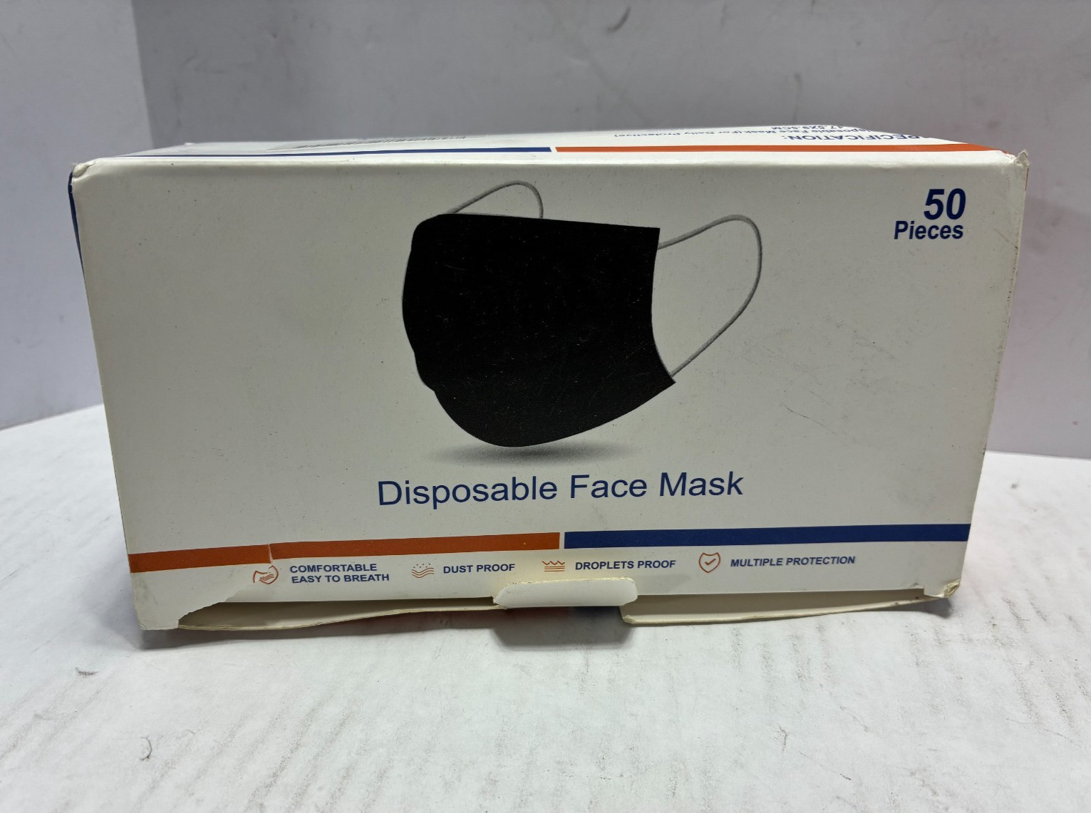 Disposable Face Masks For Daily Protective 3 Fly Earloop Type 50 Pieces Black
