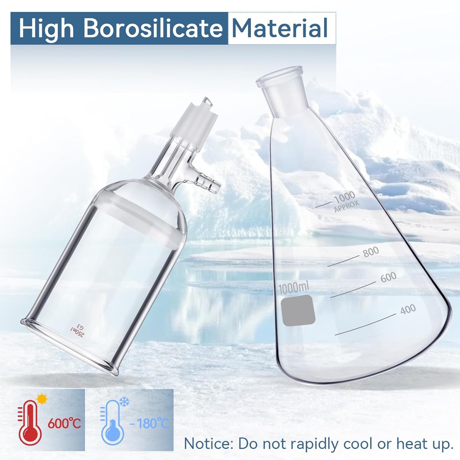 Lab Filtering Flask Glass Vacuum Suction Filter 1000ml + Buchner Funnel 250ml