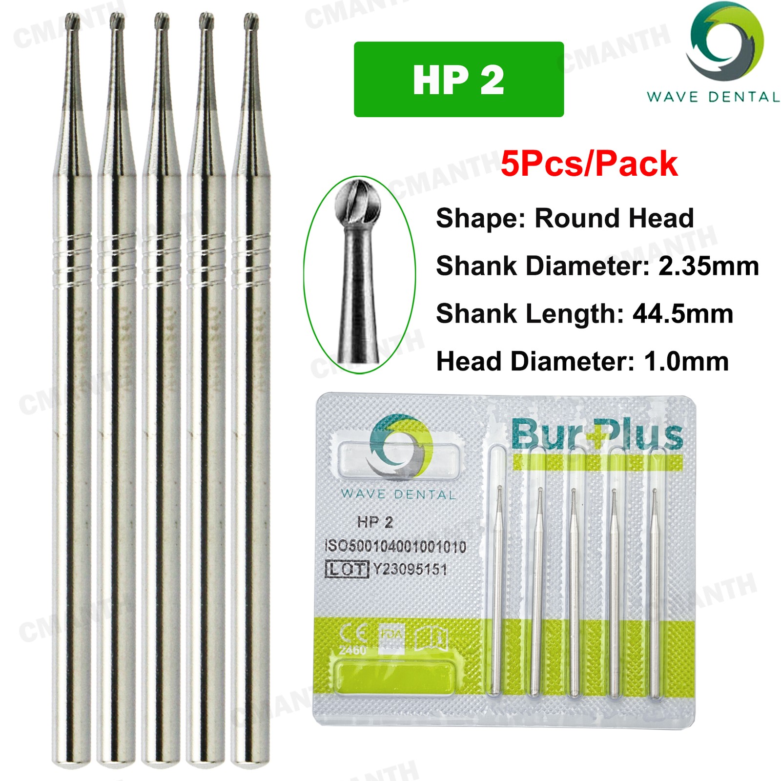 WAVE Dental Carbide Burs HP Round Head Low Speed Bur for Straight Handpiece US