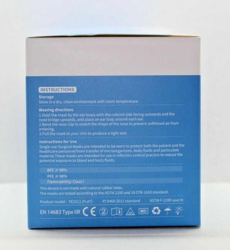 BYD CARE Single-use Surgical Masks, One-size, Blue Box 50 PCS