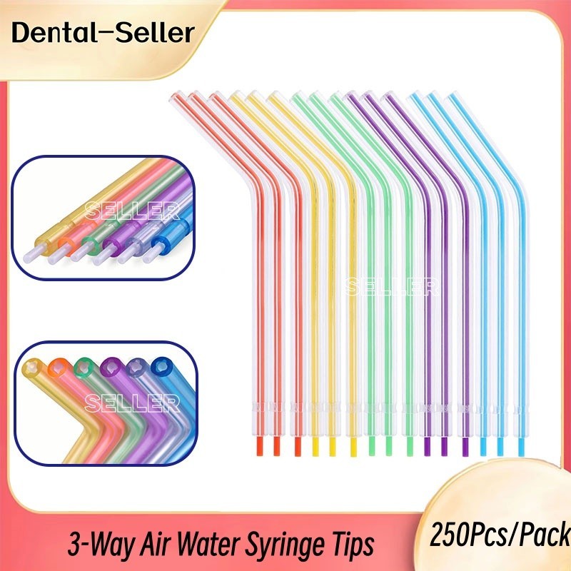 250/PK Dental Disposable 3 Way Air Water Syringe Spray Nozzles Tube Tips Rainbow