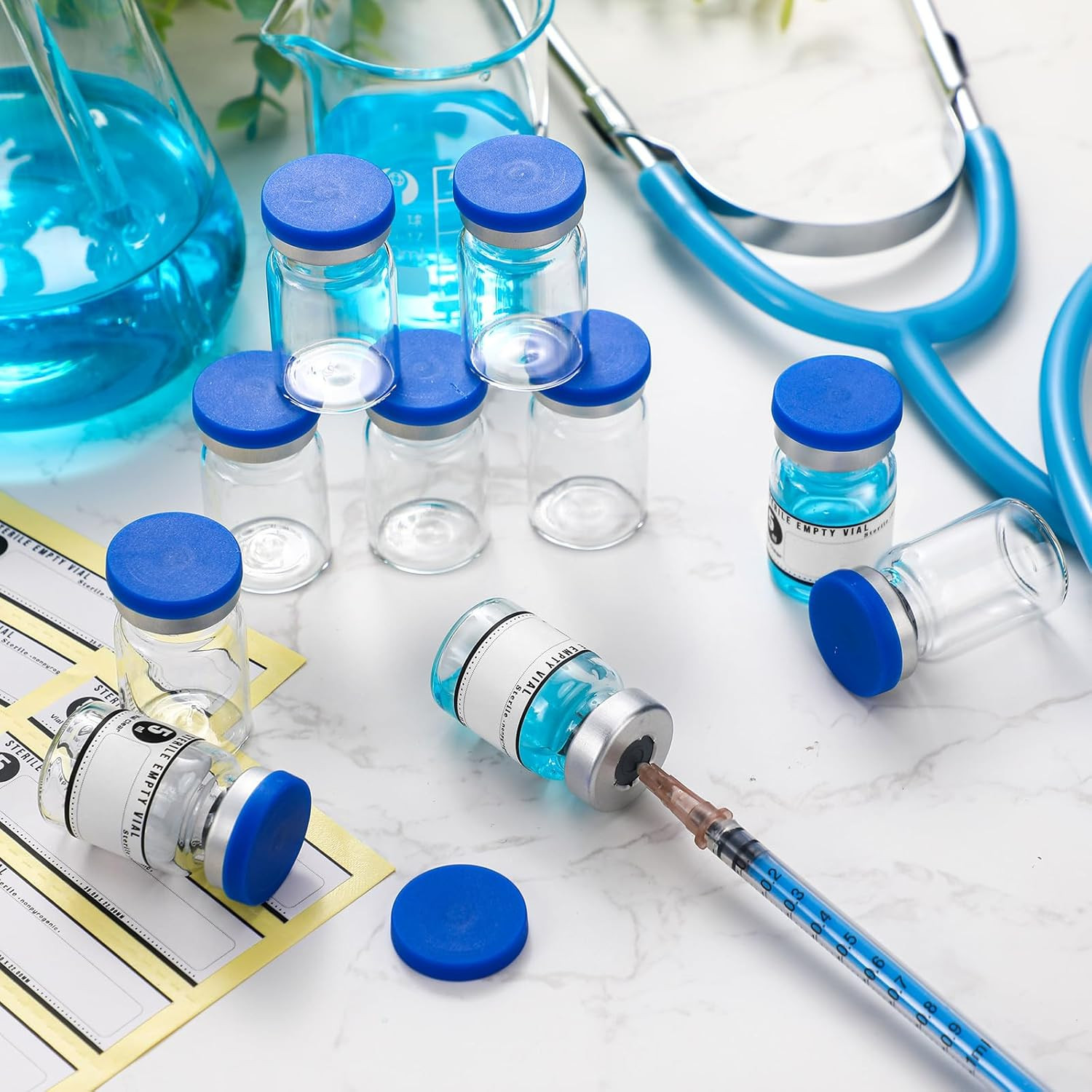 20 Pcs 5Ml Sealed Sterile Empty Vials with Self Healing Injection Port Glass Pen