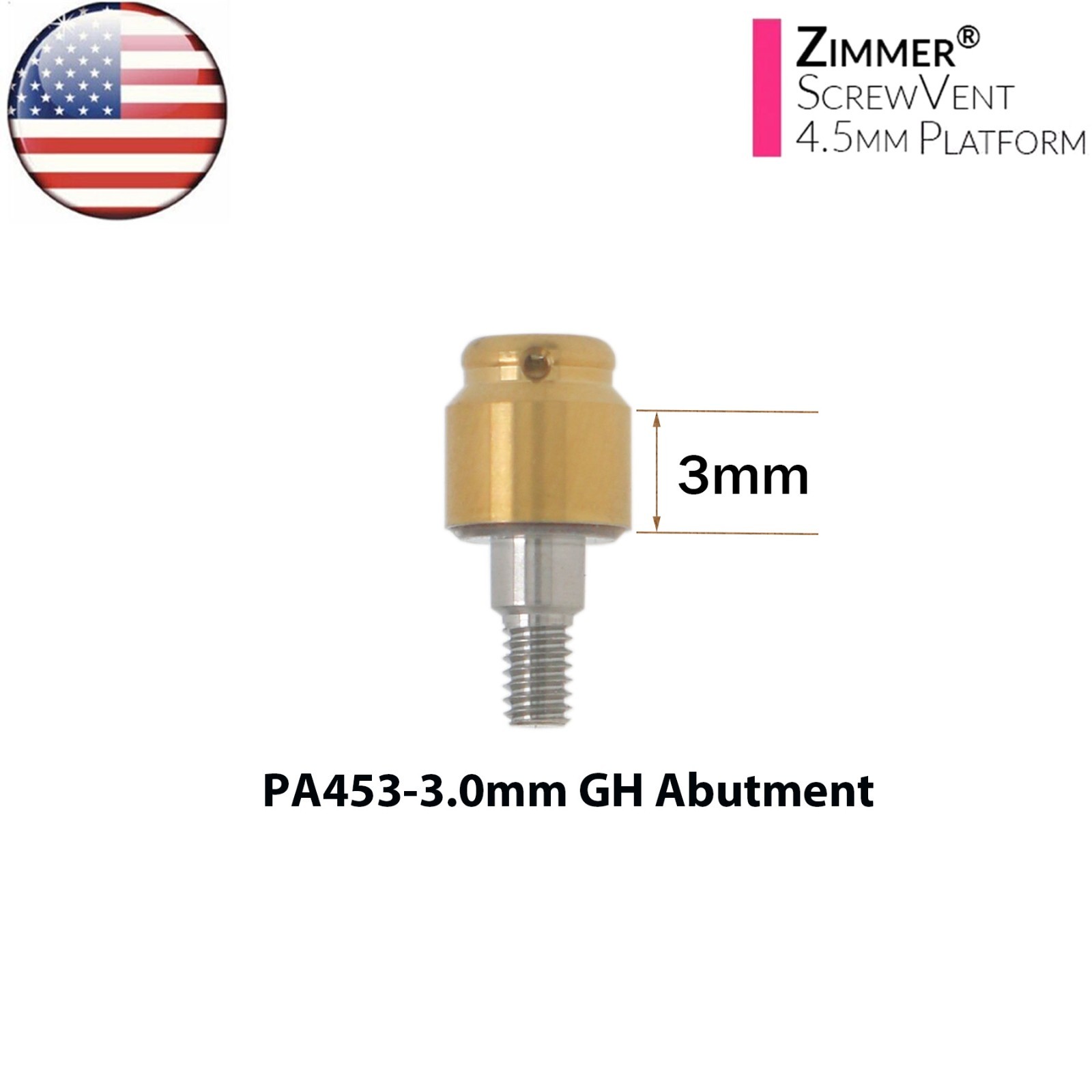 US Dental Overdenture Locator Abutment & Male Cap Kit for Zimmer Ø4.5mm Platform