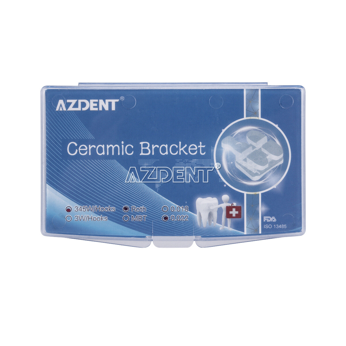 AZDENT Dental Orthodontic Ceramic Bracket Braces MBT /Roth 018 /0.022 Hooks 345