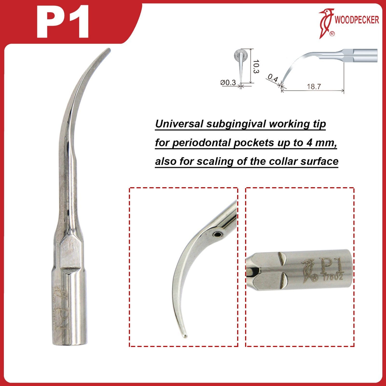 US Original Woodpecker Dental Scaler Tips Scaling Tip G1 G2 G4 P1 P3 For EMS