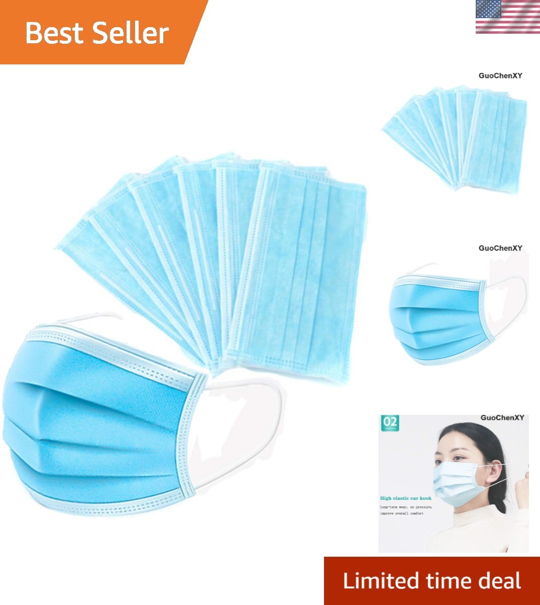 50Pcs 3-Ply Disposable Face Masks with 95% Filtration – Comfortable & Secure