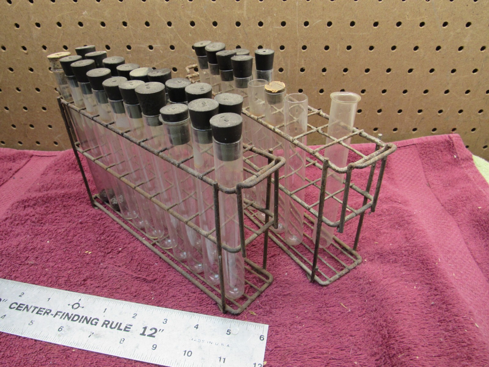 (2) Vintage Test Tube & Wire Racks Medical Science Lab Experiment Frankenstein