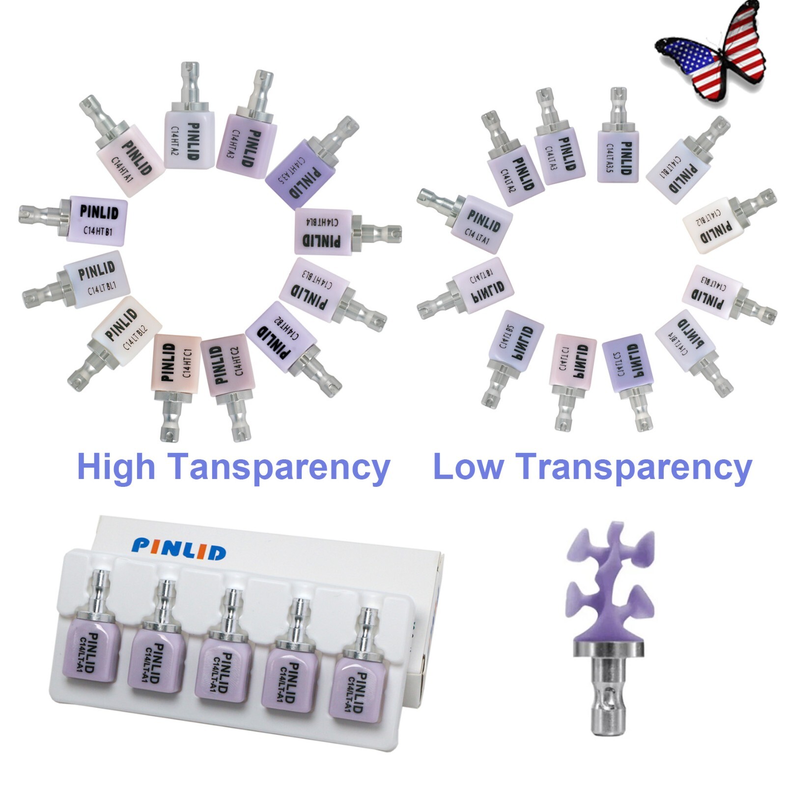 US C14 Lithium Disilicate Dental Emax Glass Ceramic CAD/CAM Blocks HT LT 5/Box