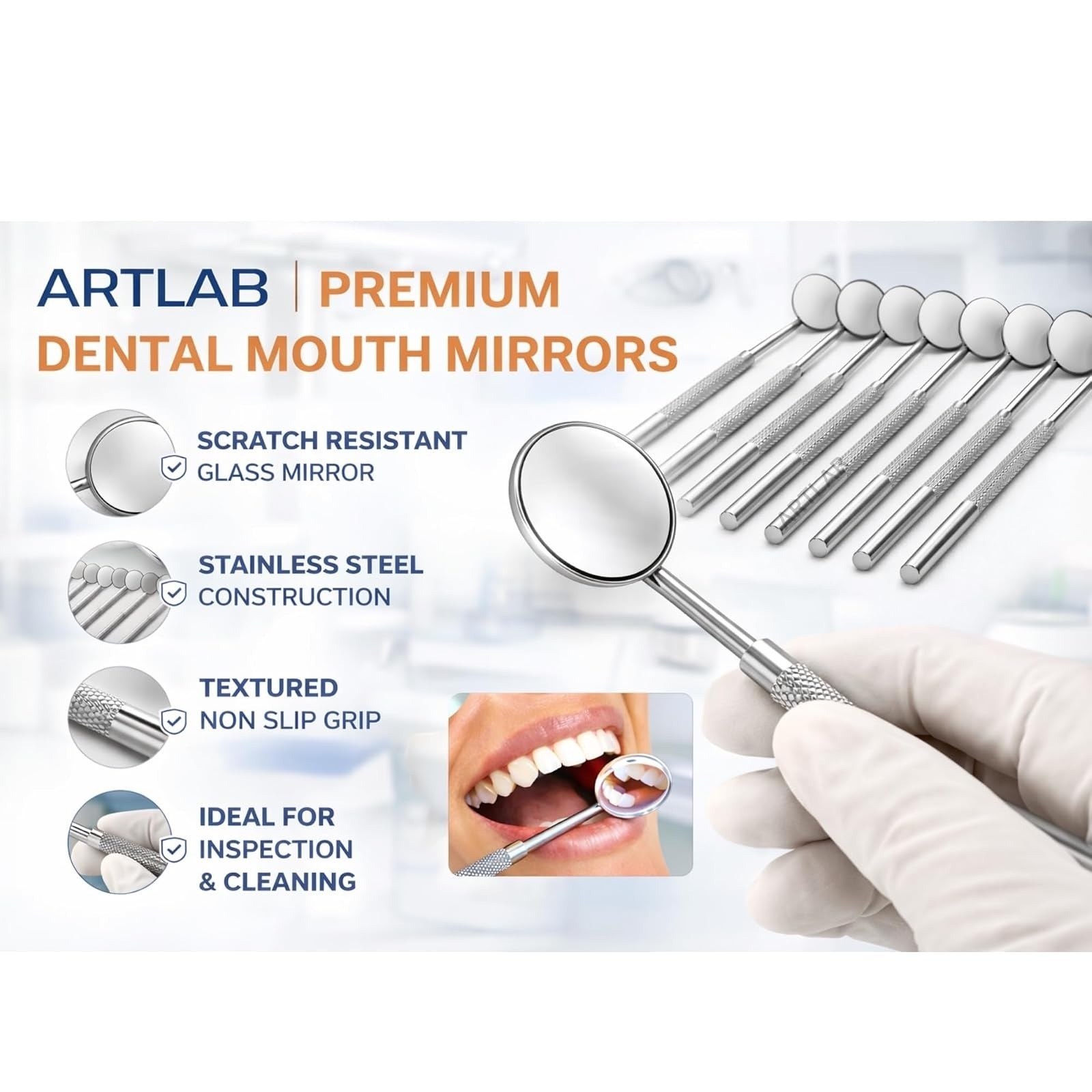 Premium Dental Mouth Mirror #5 with Handle Stainless Steel – 10 Pack