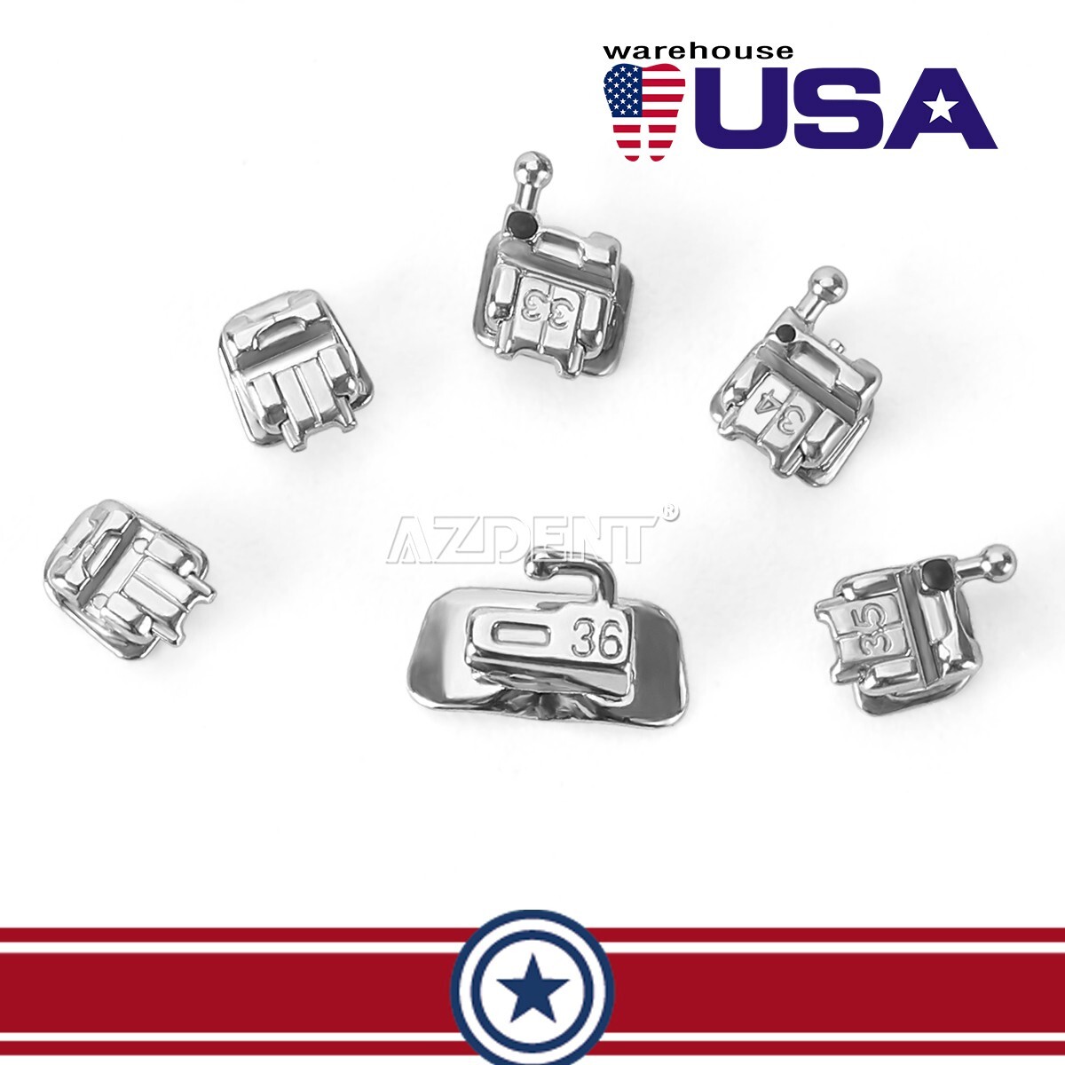 AZDENT Orthodontic Dental Self-ligating Bracket Braces Mini Roth 0.022 Hooks 345