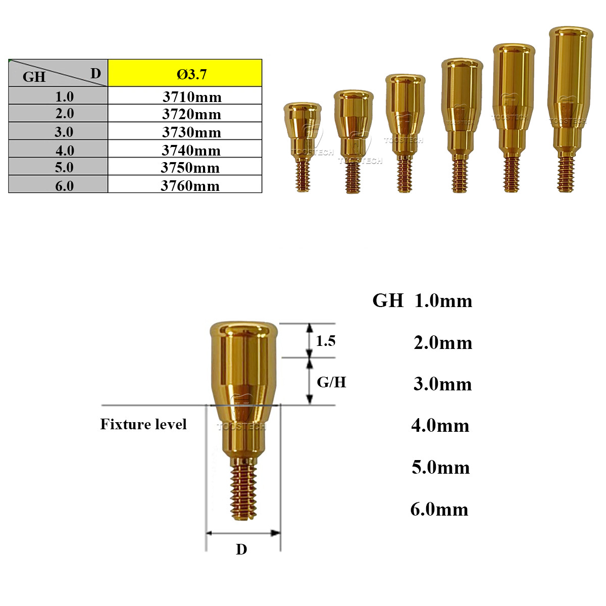 5Pcs Megagen Blue diamond Fit Analog Impression Open Tray Healing abutment RC NC