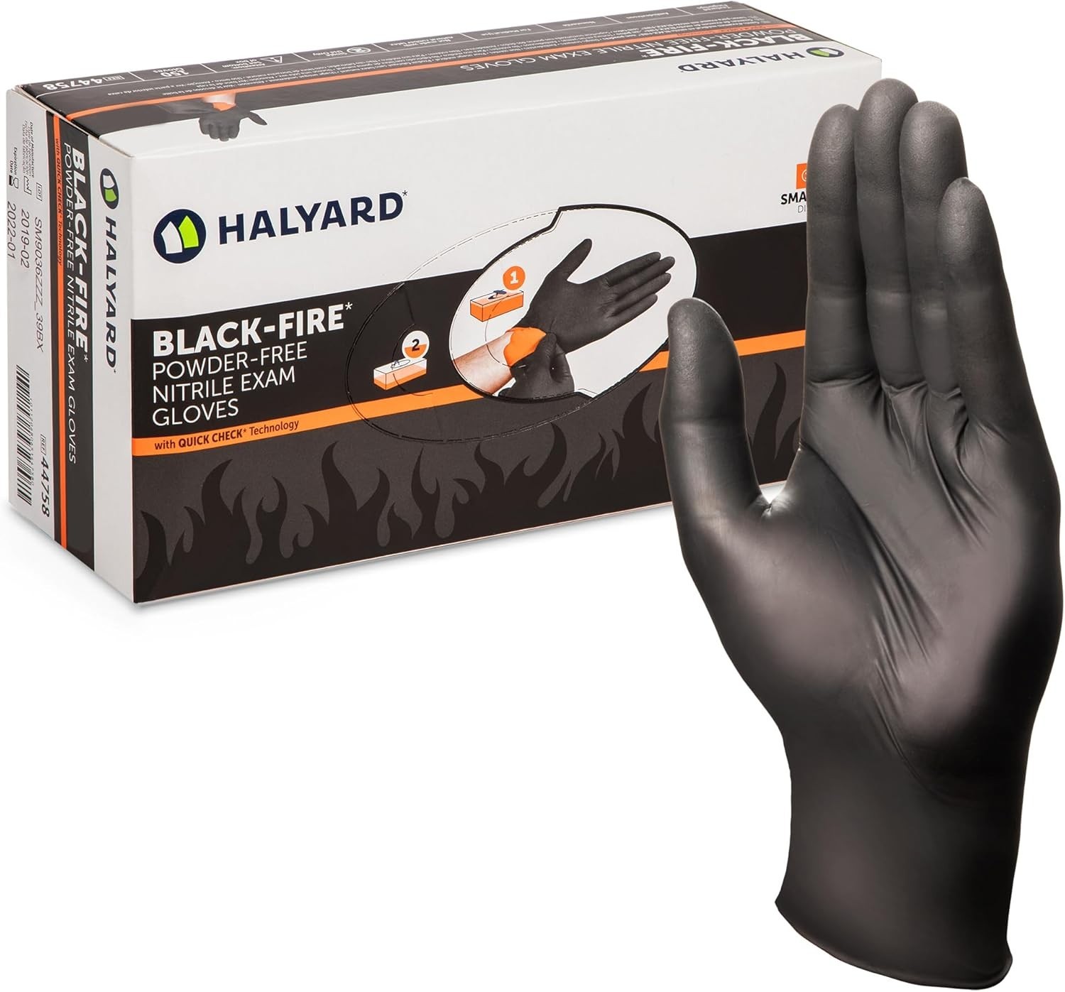 Professional-Grade Black/Orange Nitrile Exam Gloves – 9.5” with Breach Detection