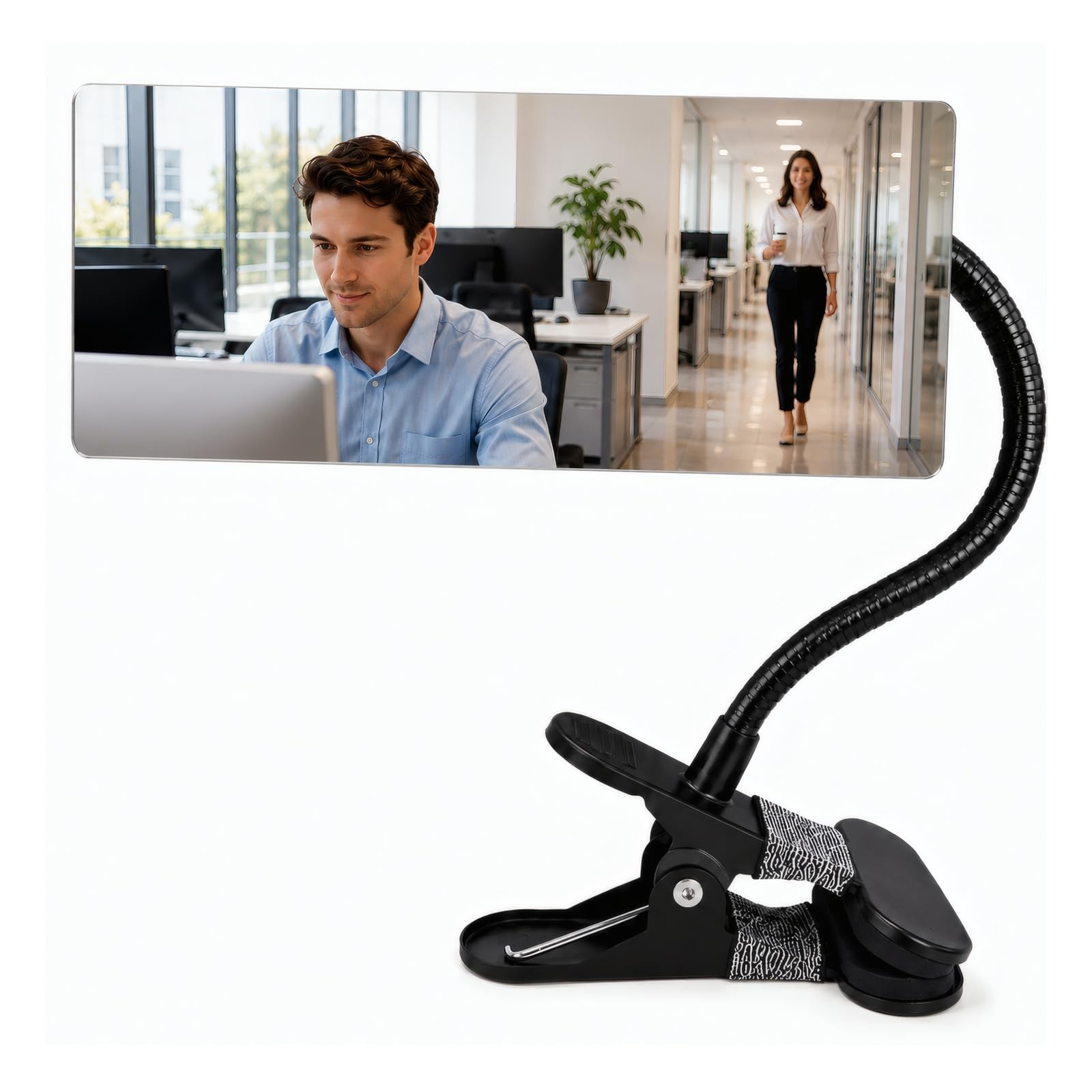 Ludapp Indoor 360° Clip-On Security Mirror Convex Partition 7″L x 3″W, black