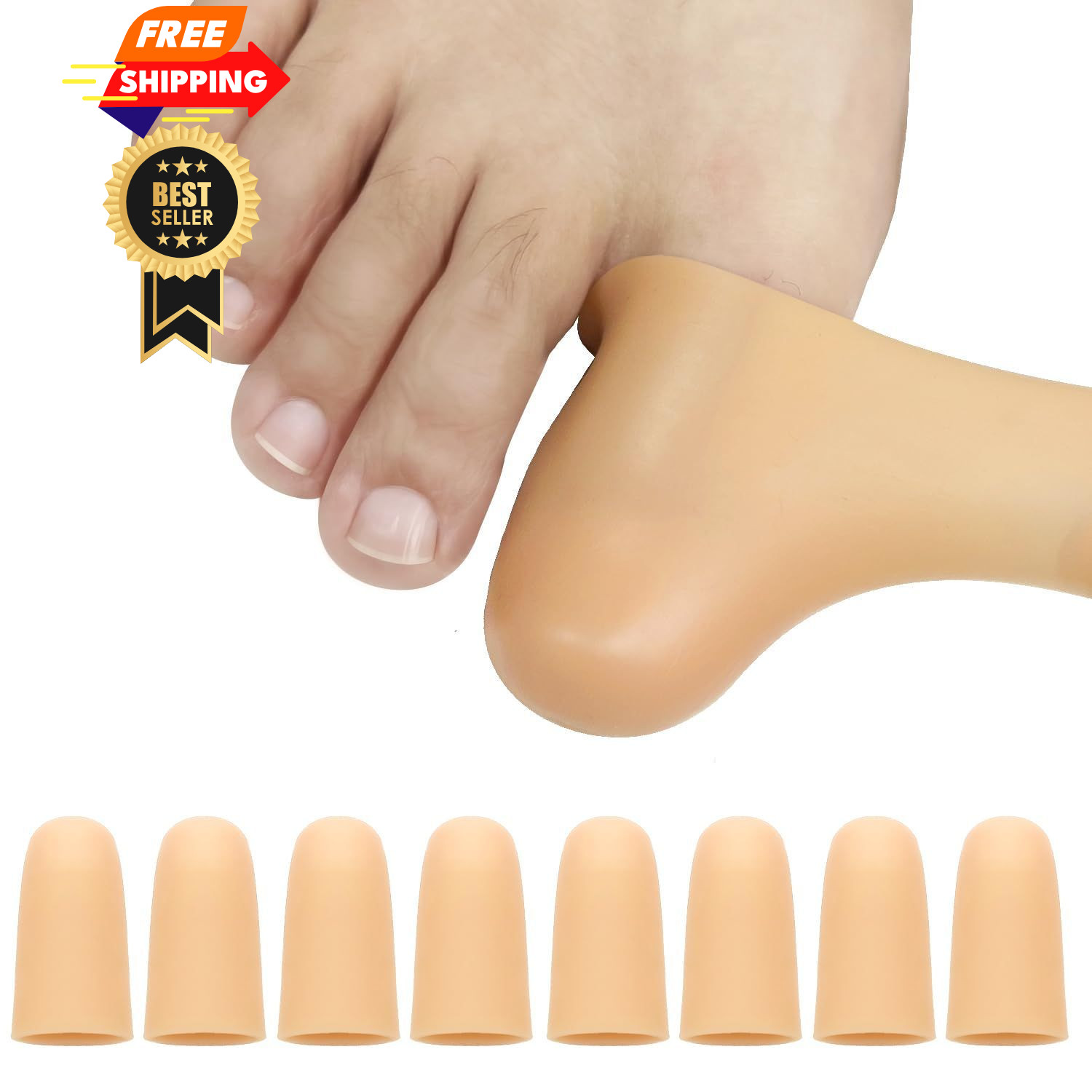 8 Pack Silicone Big Toe Protectors Women & Men (Toe Caps Beige-8 Pcs（large）