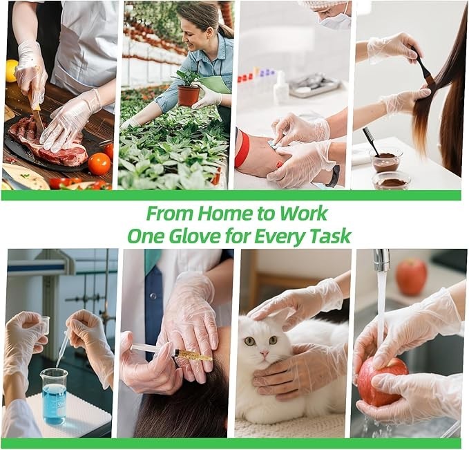 Disposable Vinyl Gloves, Food Safe, Latex-Free Powder-Free Clear Plastic Gloves