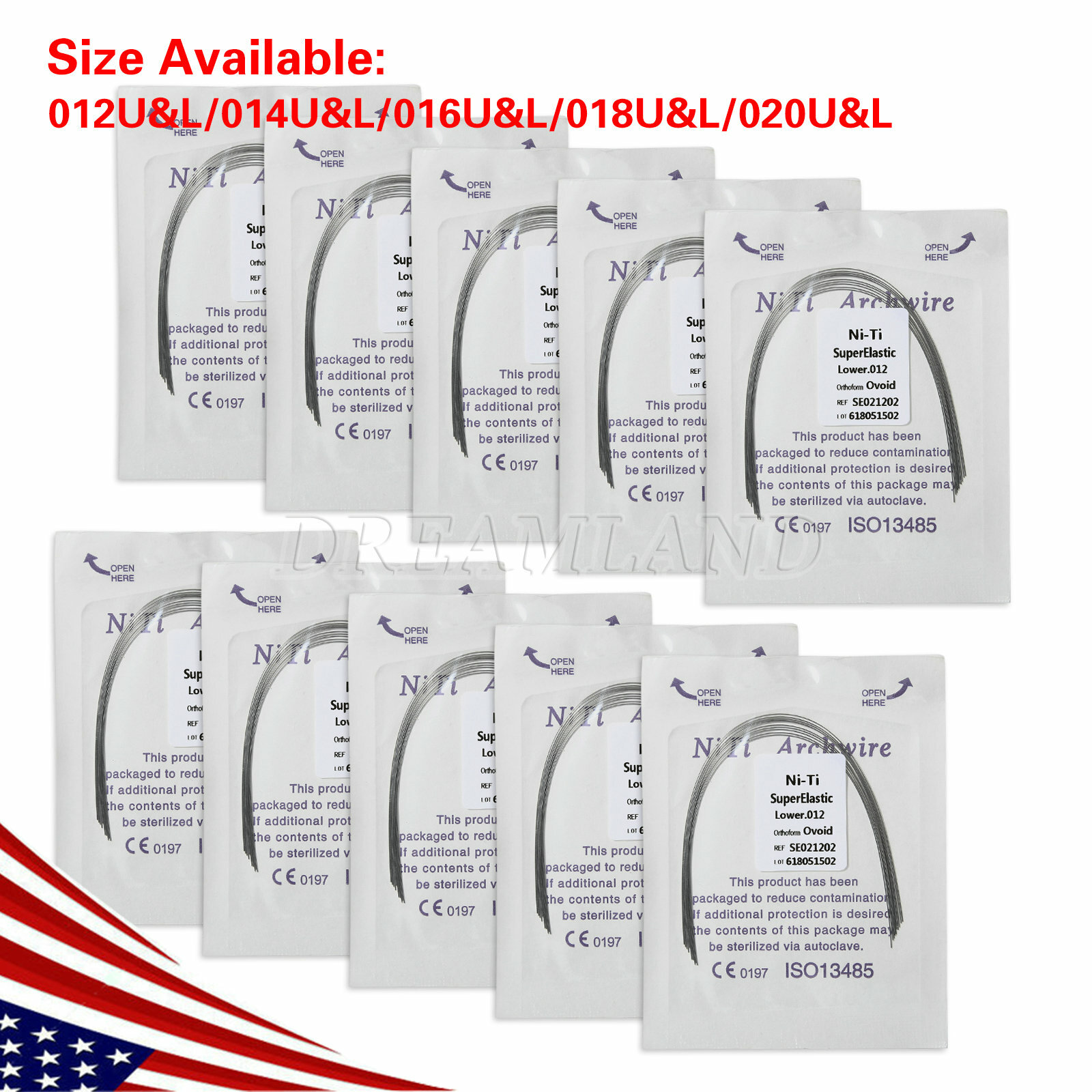 Dental Ortho Super Elastic Niti Round Arch Wire Ovoid 012-020 Upper / Lower all