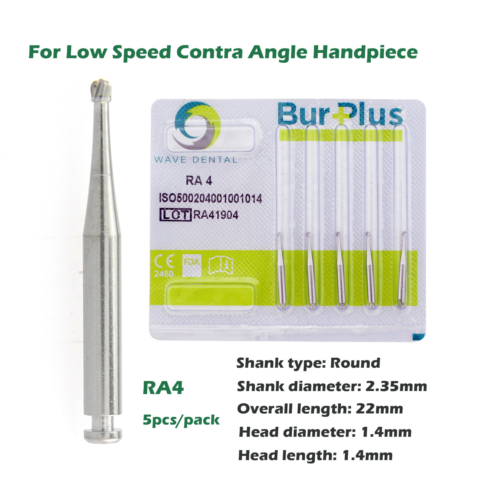 Wave Dental Carbide Bur Round for Slow Speed Latch Handpiece RA 1 2 3 4 5 6 7 8