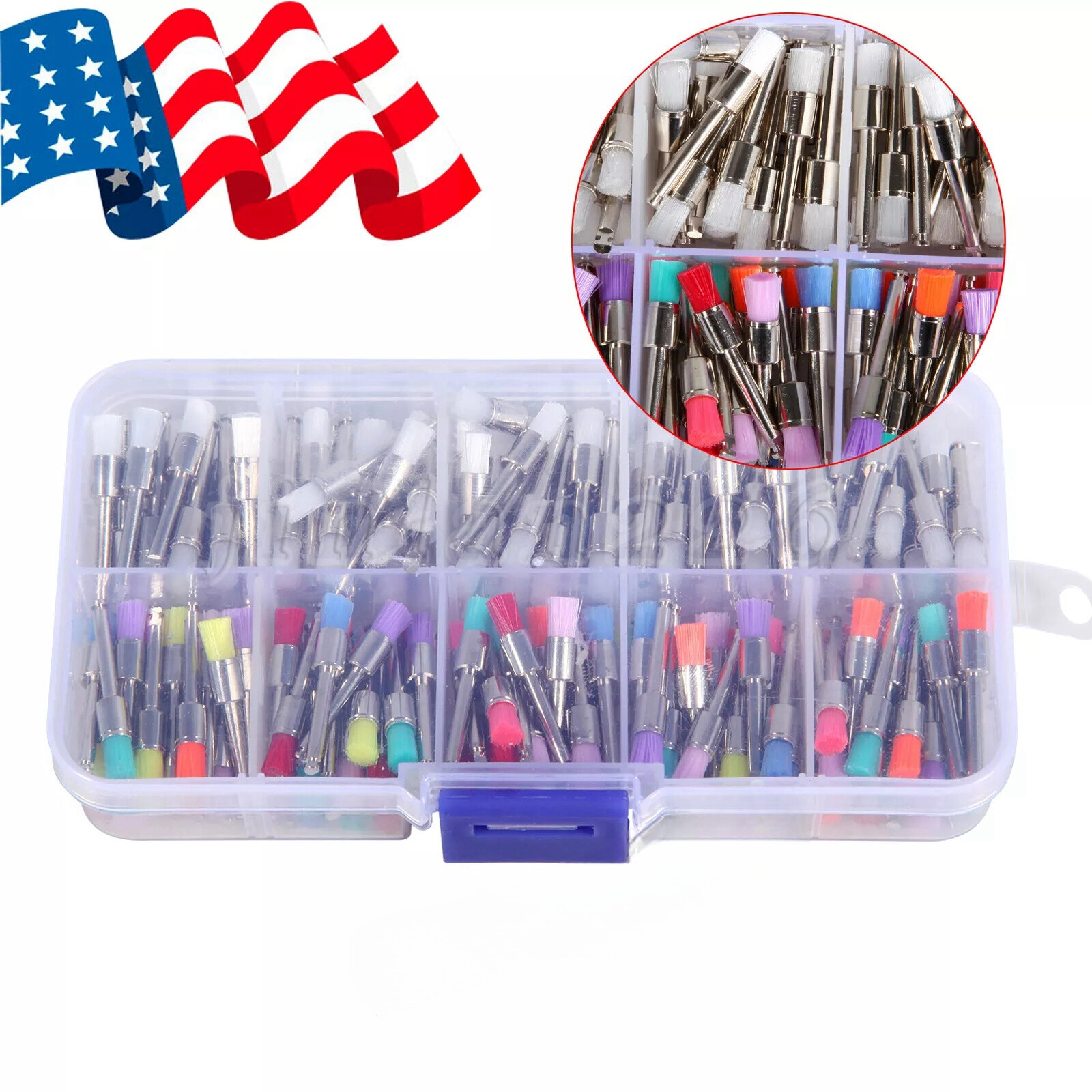 200 PCS Dental Nylon Polishing Flat Latch Polisher Prophy Brush Disposable mixed