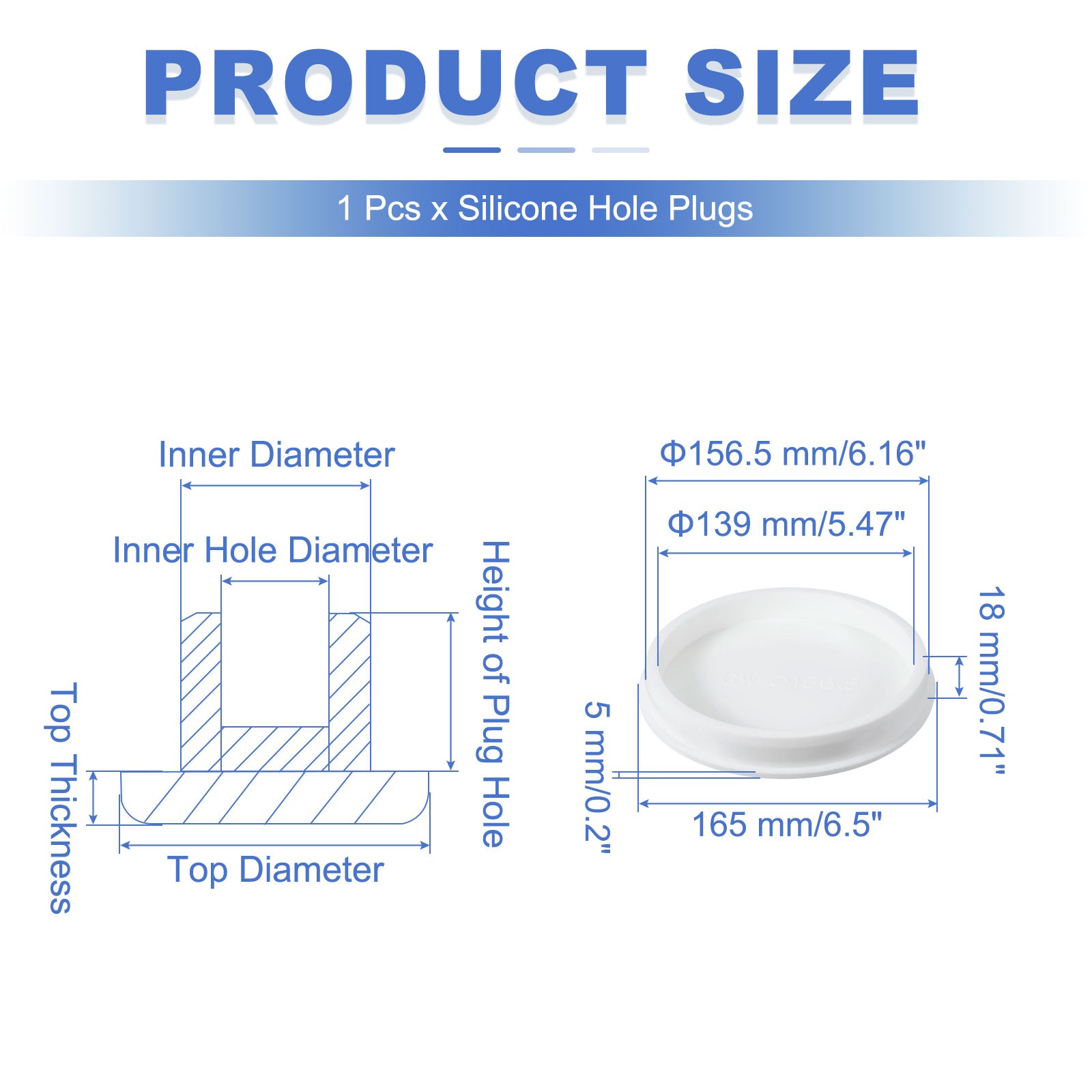 t Shaped Silicone Stopper, Dia 155 Mm/6.1″ Rubber Plugs, White