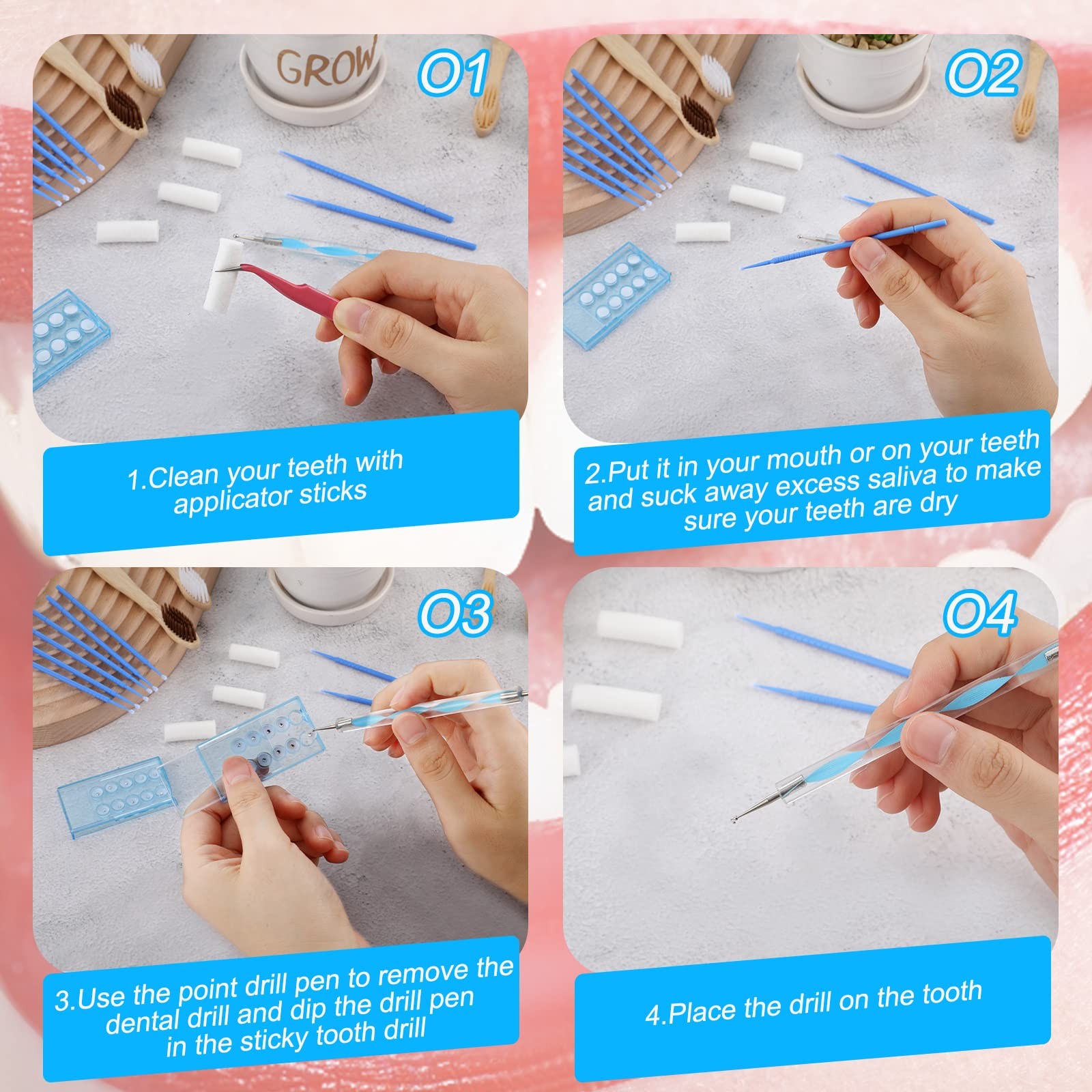 Boao 61 Pcs Tooth Gem Kit DIY Jewelry Dental Onesize, White,Colorful,Blue