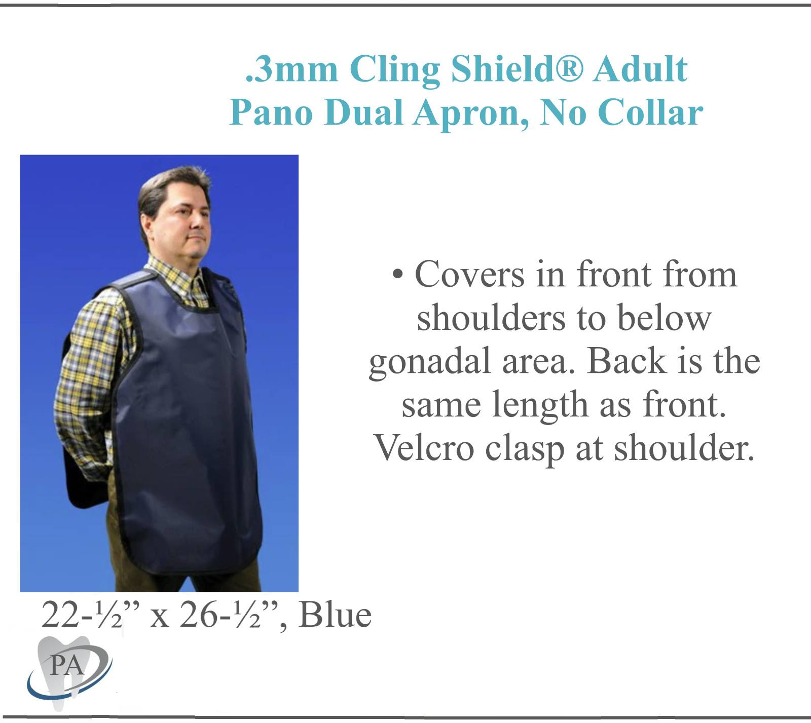 Dual X-Ray Apron Cling Shield Lead-Lined Adult Pano No Collar 3mm Medical Dental