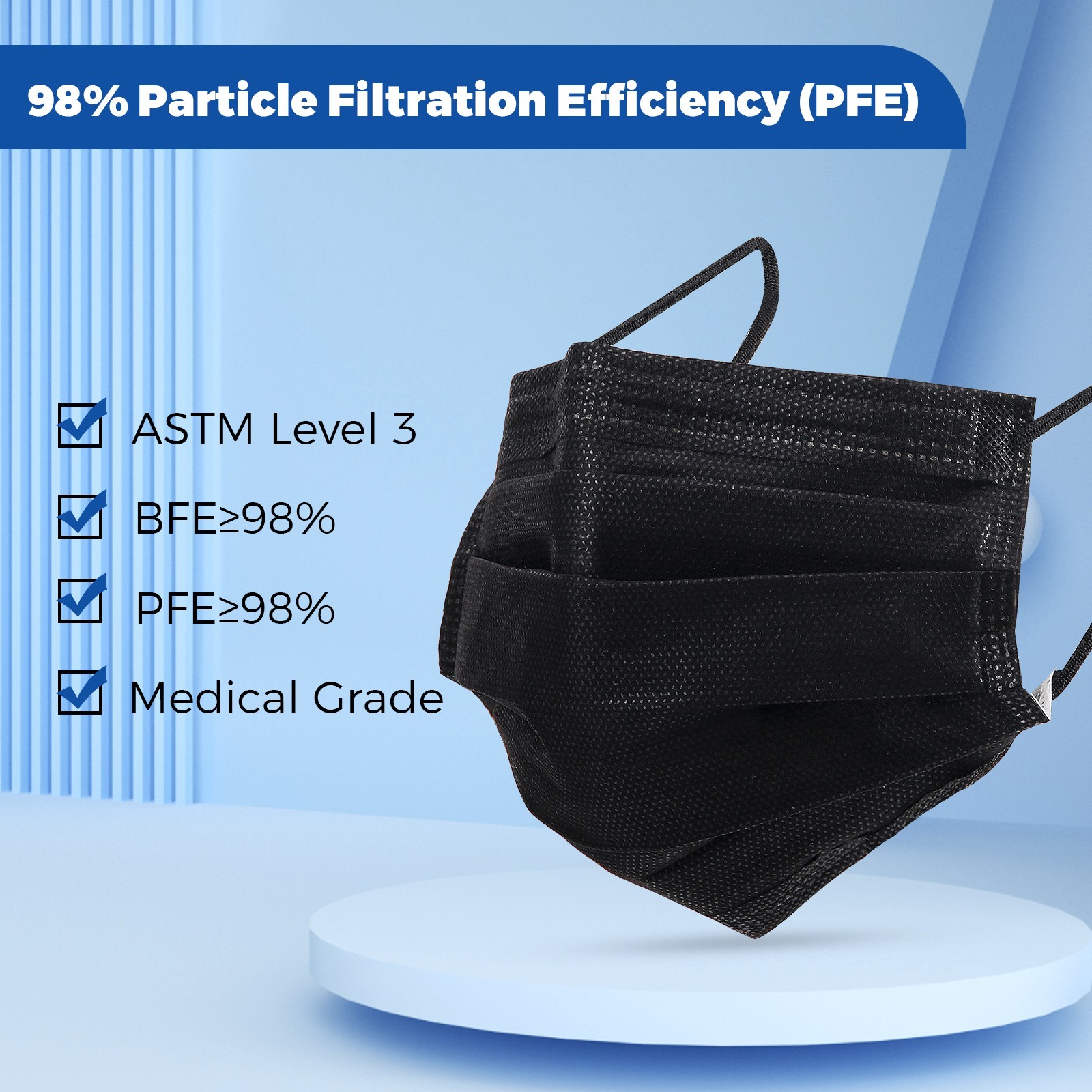 JMU Disposable Medical Face Masks, 4-Ply ASTM Level 3 Ear-Loop Face Masks 50pcs