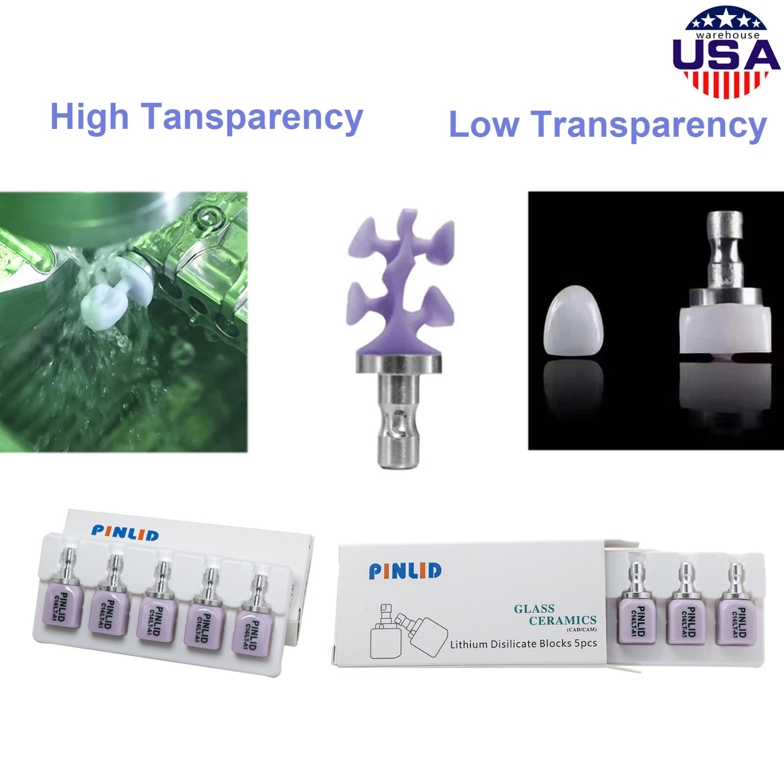 Dental Lithium Disilicate Glass Ceramic Block C14 HT/LT CADCAM Inlay Onlay Crown