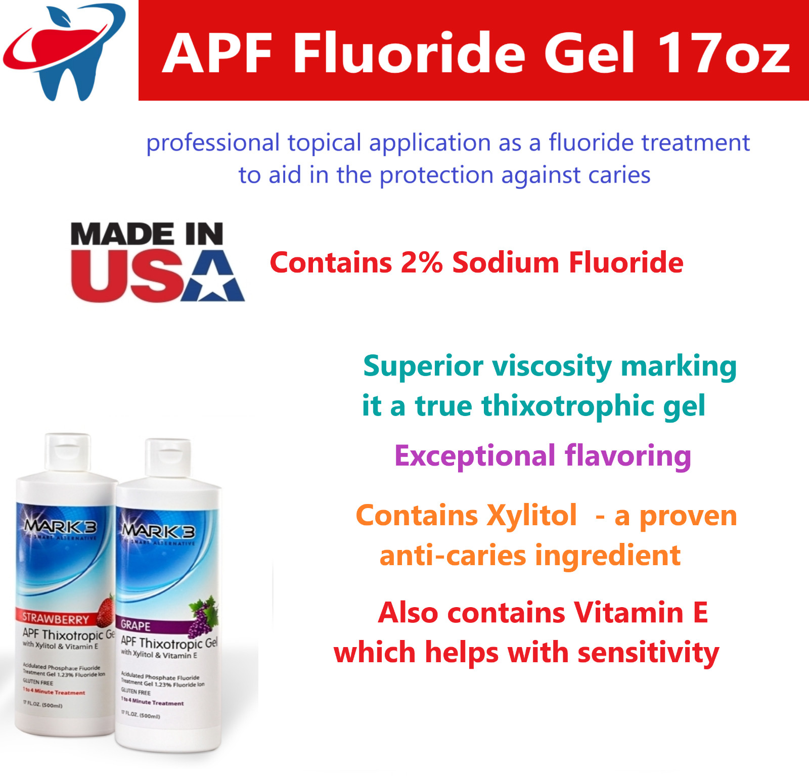 Dental APF Gel APF Flouride Thixotrophic 1.23% 17 oz High viscosity , Exp 02/25