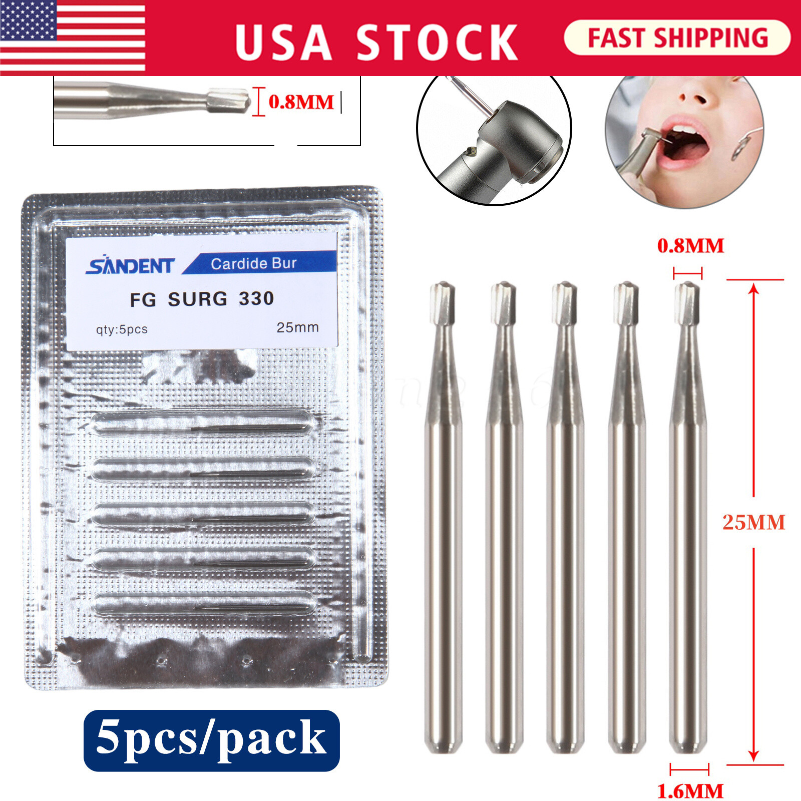 Dental Carbide Bur FG 330L Pear Long Head. Made in China 25mm Surgical