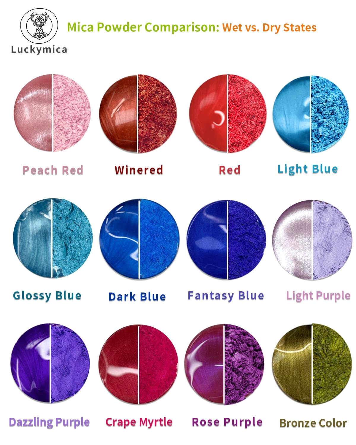 24 Colors Mica Powder Set Pearl Pigment for Epoxy Resin Soap FROM USA