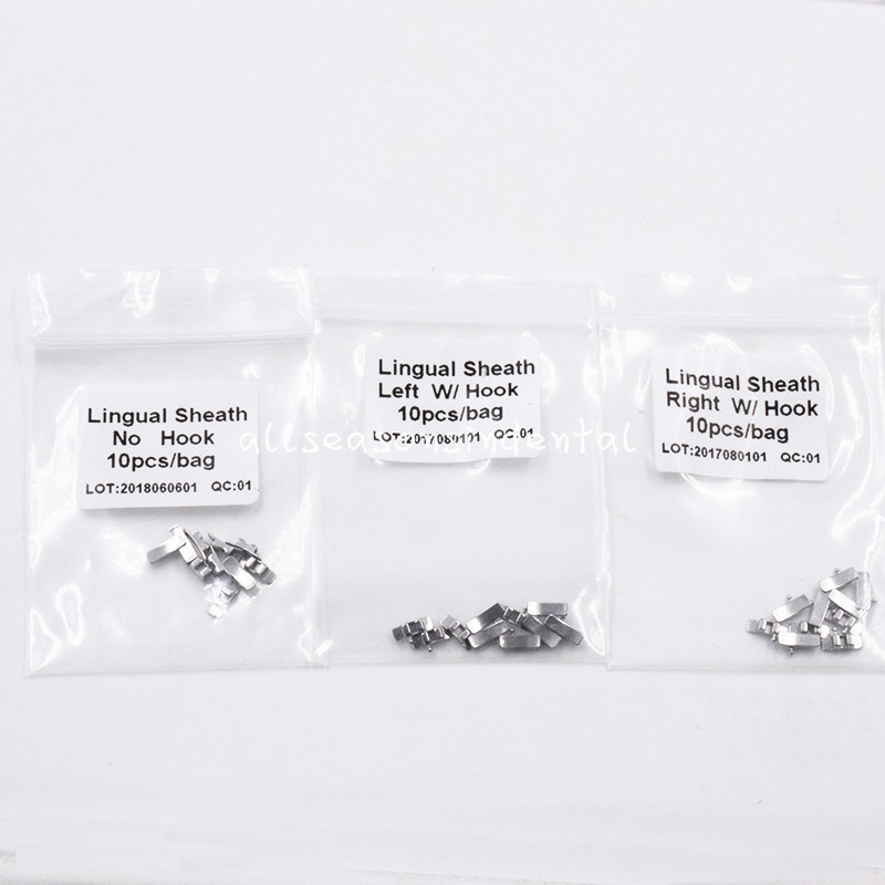 10 Packs Dental Orthodontic Lingual Sheath With Hook On Left / Right/ NO Hook