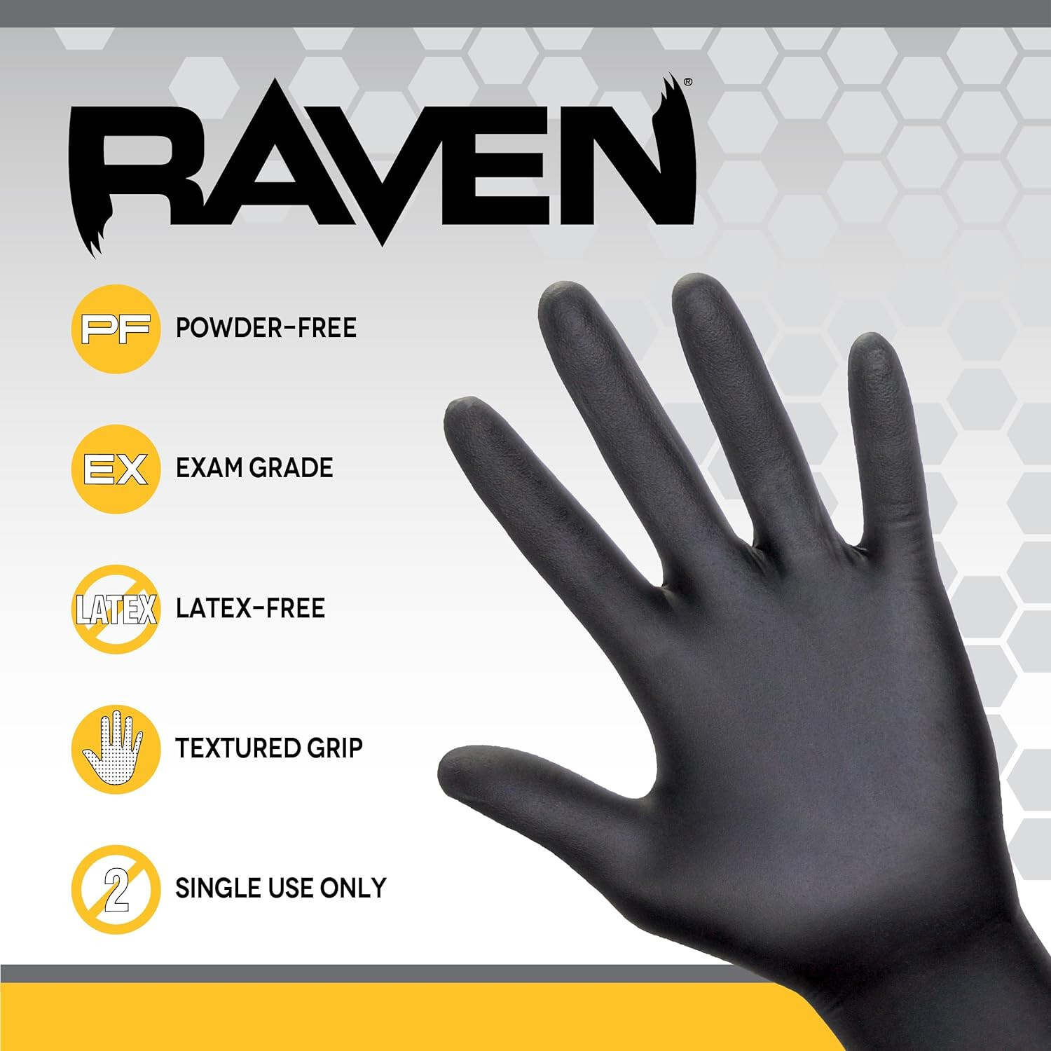 SAS Raven Black Nitrile Gloves Powder Free New 7mil Version (100 Gloves Per Box)