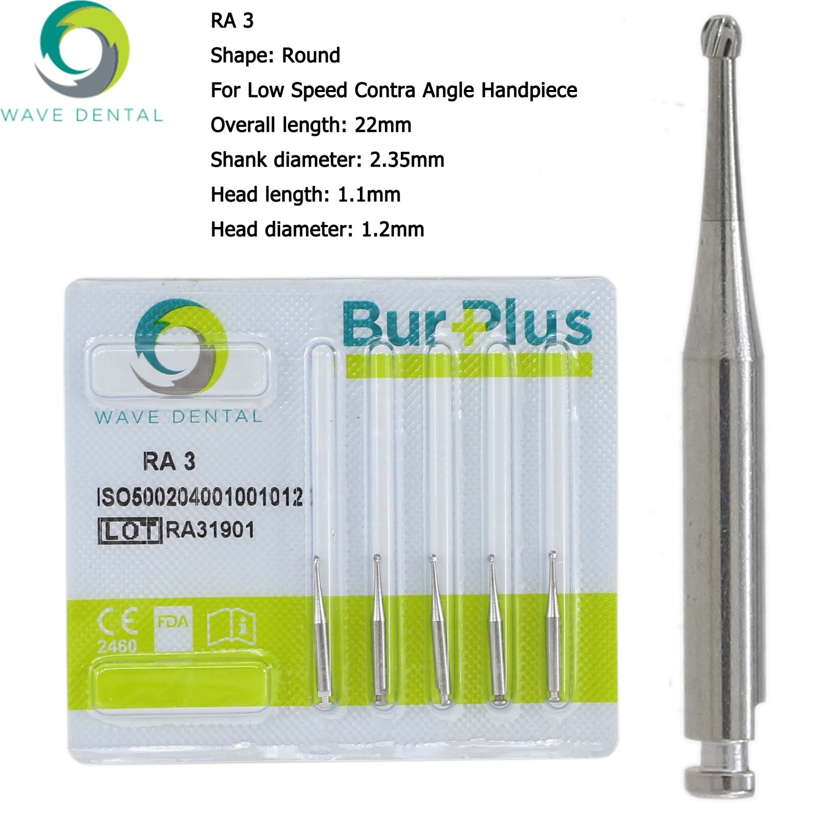 Wave Dental Carbide Round RA Burs Latch Surgical Length Bur RA SURG Contra Angle
