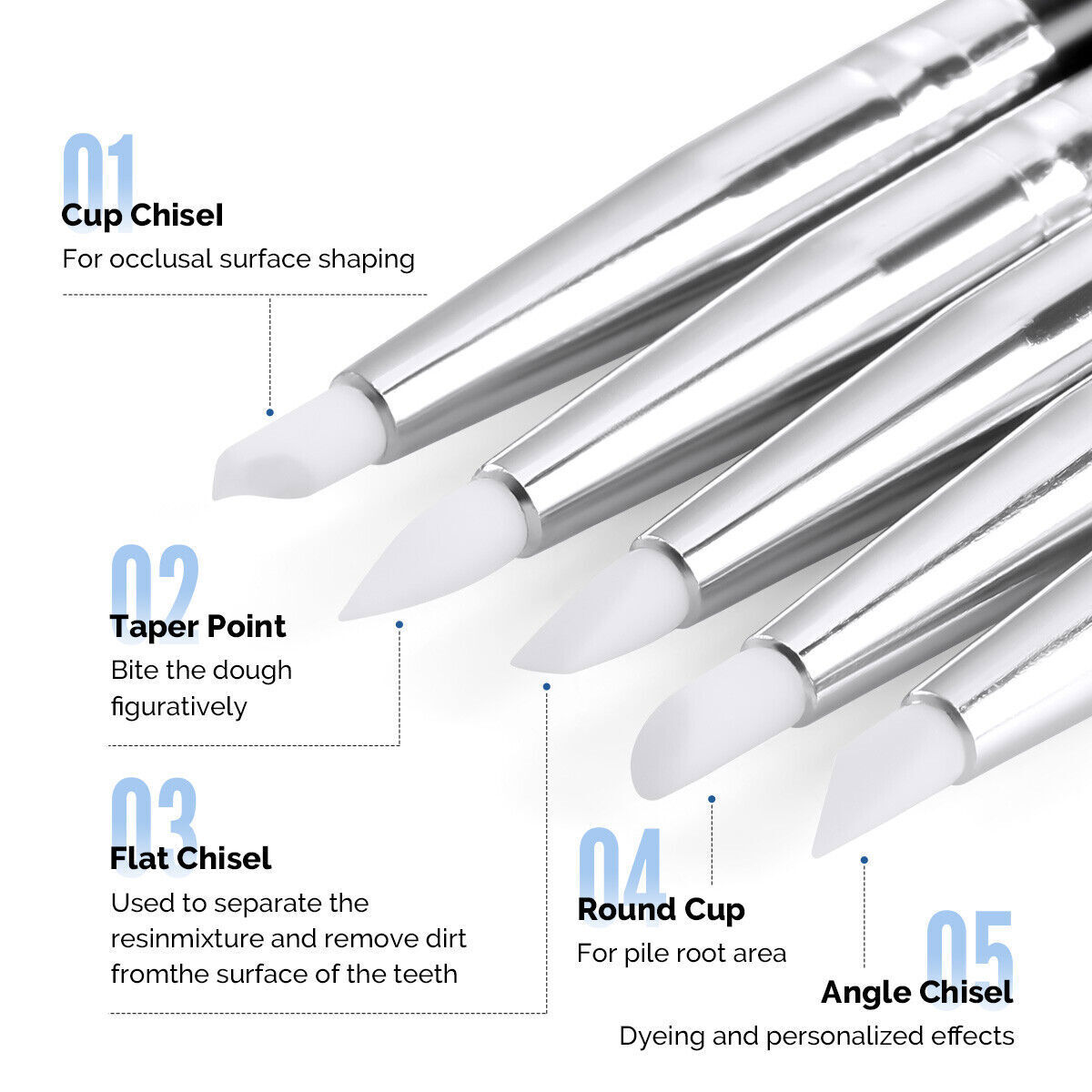 5pcs Dental Composite Resin Porcelain Brush Pens Shaping Silicone Teeth Tool