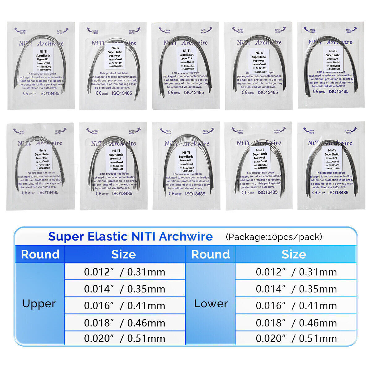 10 pcs/bag Dental Orthodontic Super Elastic Niti Arch Wire Round Ovoid Form