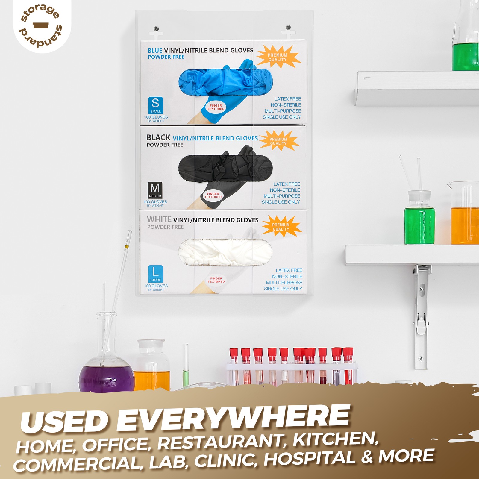 Triple Glove Box Holder Dispenser – Wall Mount or Countertop Load Open Top Clear