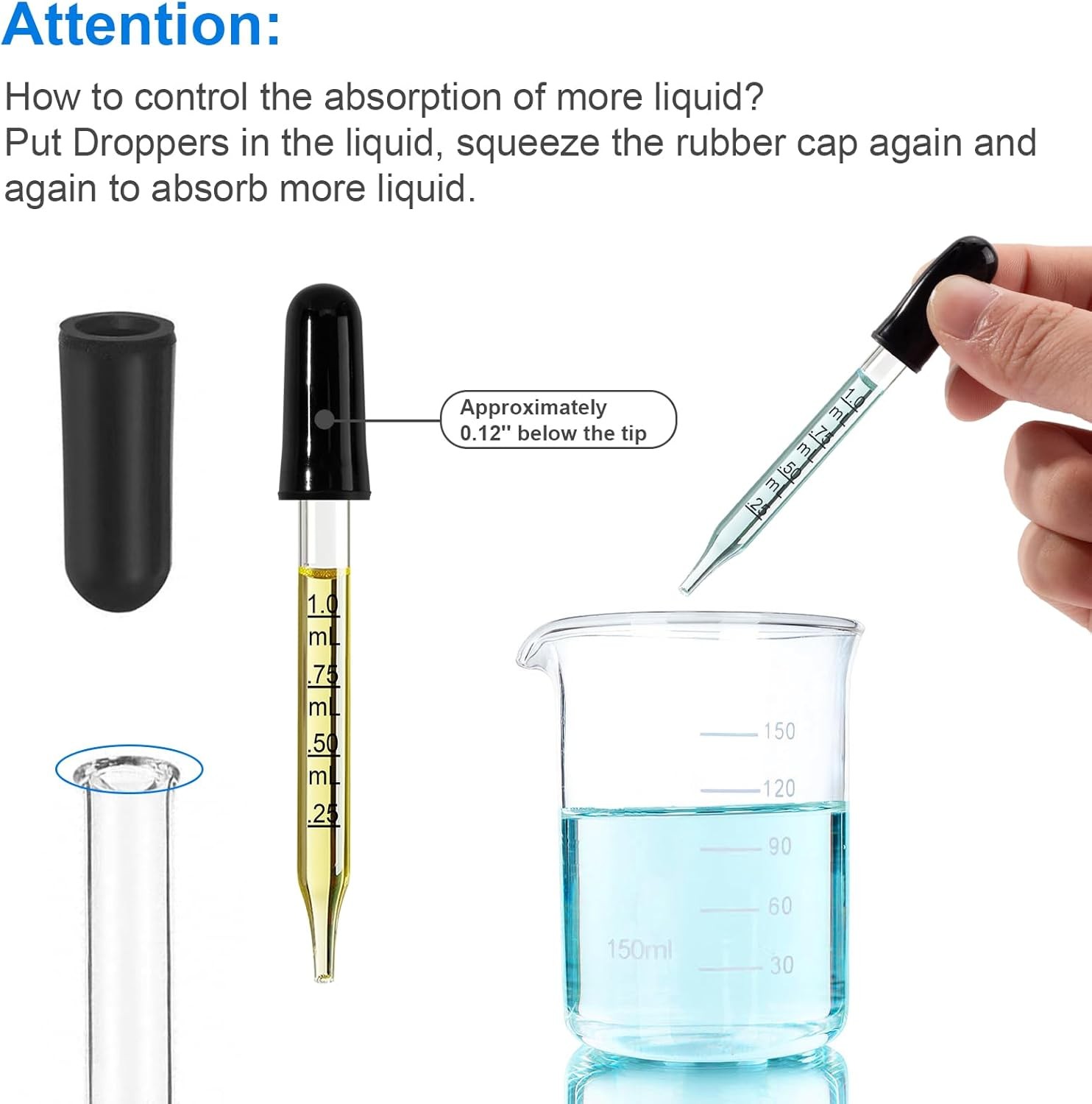 10Pcs Eye Dropper 1ml Glass Pipette for Oils Medicine Crafts Essential Food(1ml)