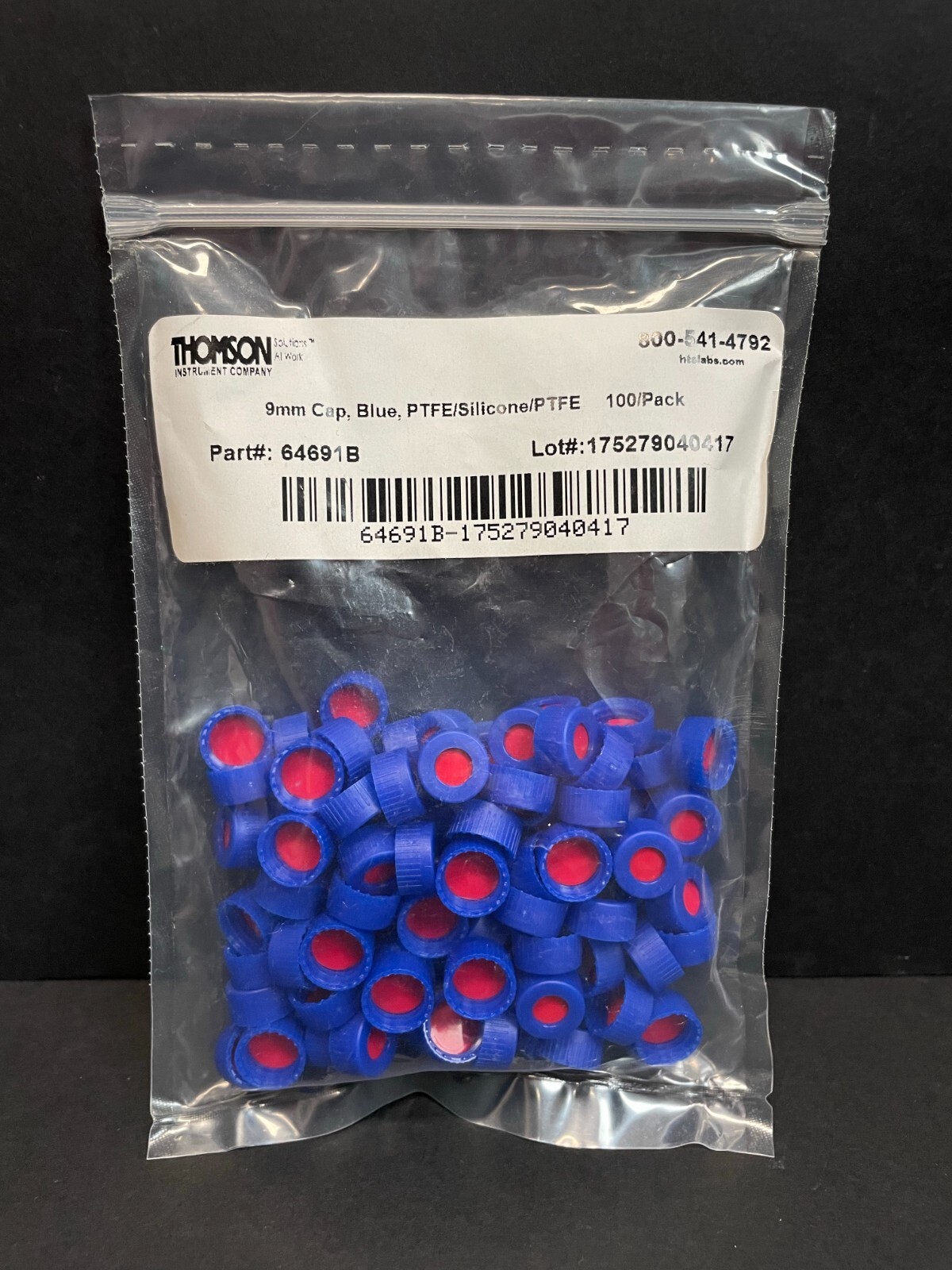 Thomson Autosampler Vial Cap 9 mm with PTFE Septa PP Total of 100 Caps